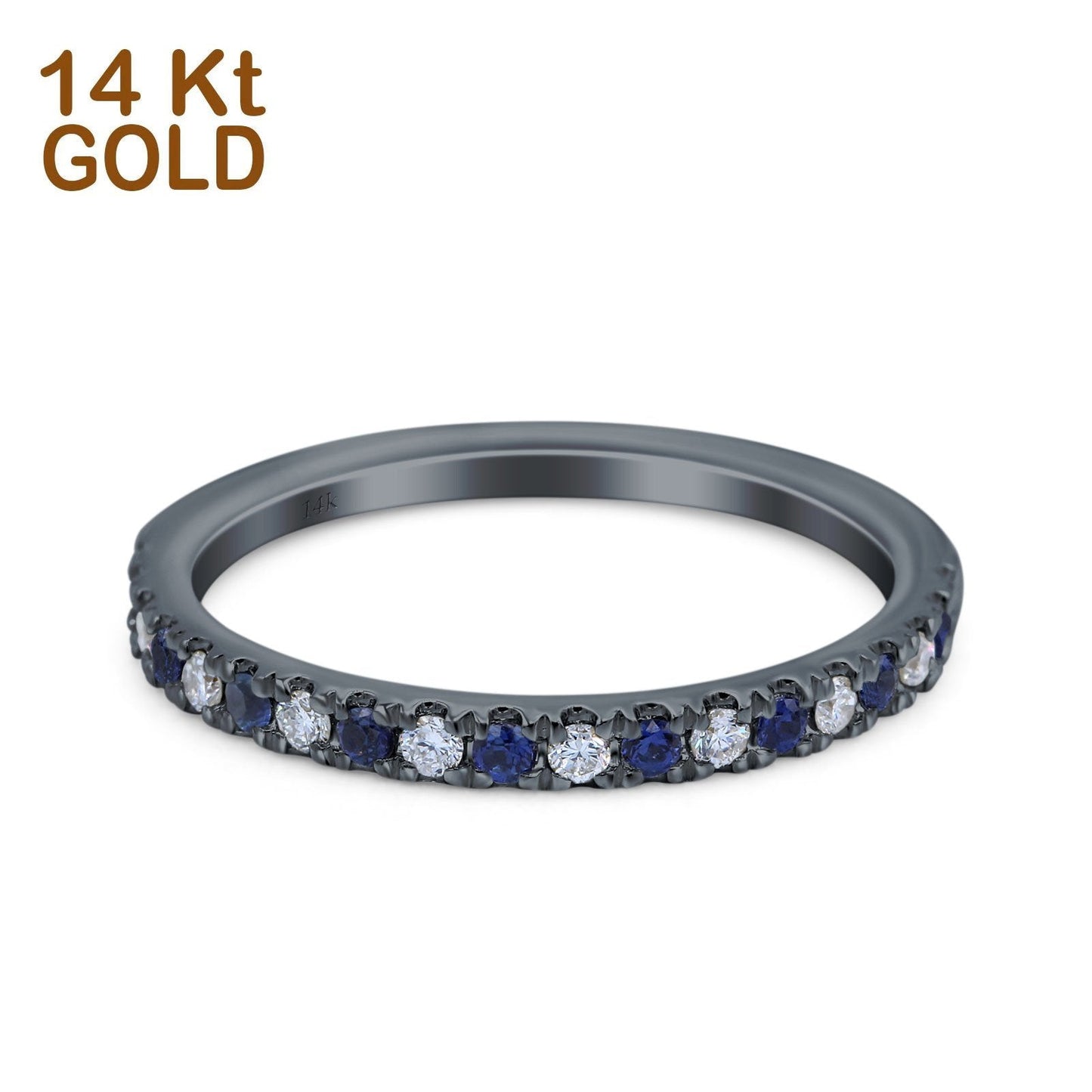 14K Black Gold Natural Sapphire 0.23ct Diamond 3mm Wedding Band Half Eternity Ring Size 6.5