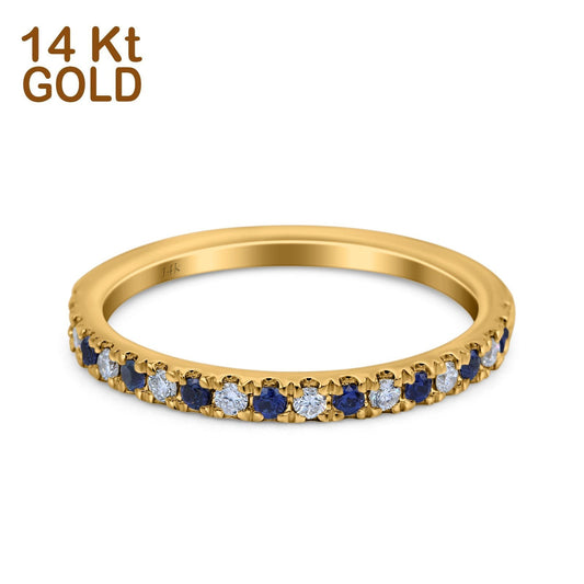 14K Yellow Gold Natural Sapphire 0.23ct Diamond 3mm Wedding Band Half Eternity Ring Size 6.5