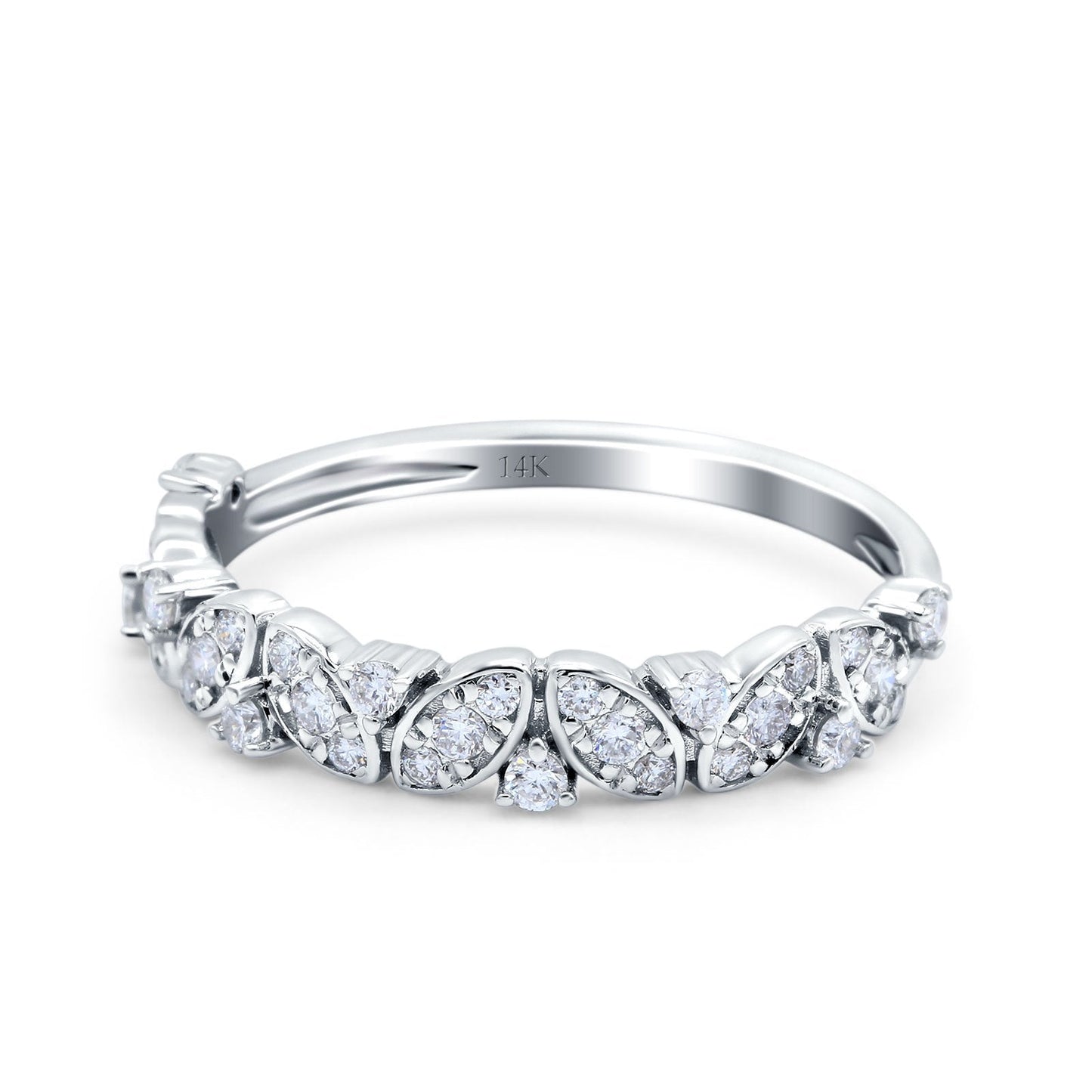 14K White Gold 0.23ct Marquise & Round 4.5mm G SI Art Deco Half Eternity Diamond Band Engagement Wedding Ring Size 6.5