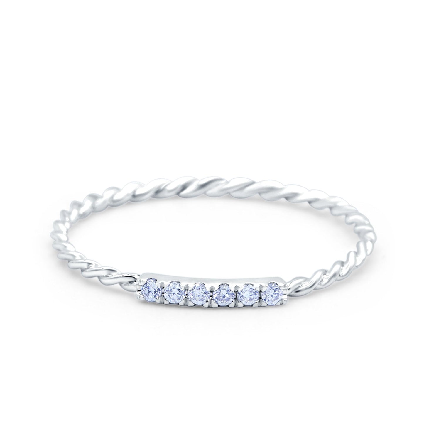 14K White Gold 0.06ct Round 1.5mm G SI Twist Braided Cable Diamond Eternity Band Engagement Wedding Ring Size 6.5