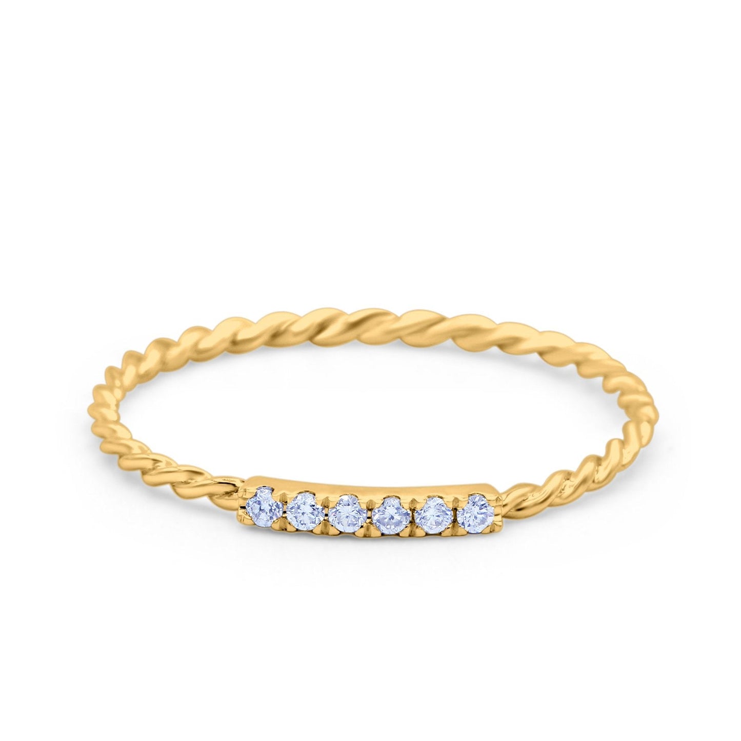 14K Yellow Gold 0.06ct Round 1.5mm G SI Twist Braided Cable Diamond Eternity Band Engagement Wedding Ring Size 6.5