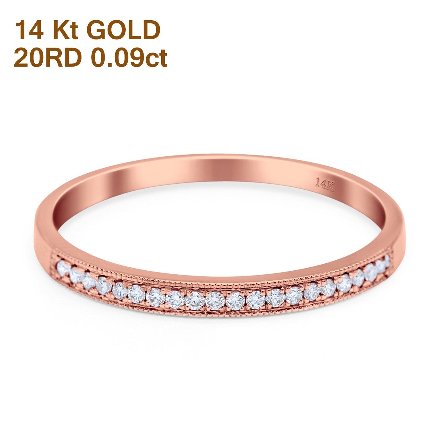 14K Rose Gold 0.09ct Round 2mm G SI Stackable Anniversary Diamond Engagement Half Eternity Wedding Ring Size 6.5