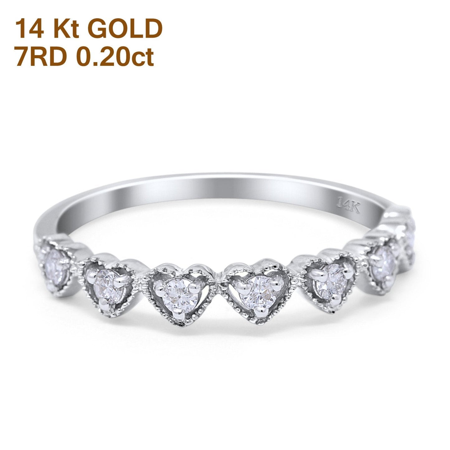 14K White Gold 0.20ct Heart 6.3mm G SI Diamond Engagement Half Eternity Wedding Ring Size 6.5