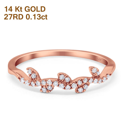 14K Rose Gold 0.13ct Round 4.5mm G SI Half Eternity Leaf Vine Trendy Stackable Diamond Engagement Wedding Ring Size 6.5