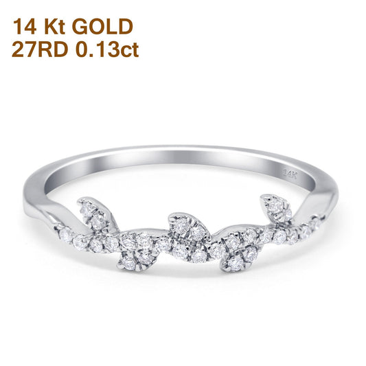 14K White Gold 0.13ct Round 4.5mm G SI Half Eternity Leaf Vine Trendy Stackable Diamond Engagement Wedding Ring Size 6.5