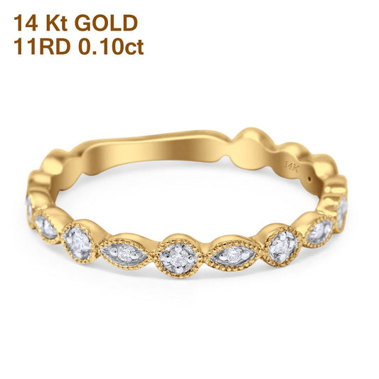 14K Yellow Gold 0.10ct Round 2.75mm G SI Half Eternity Stackable Diamond Rinze Engagement Wedding Ring Size 6.5