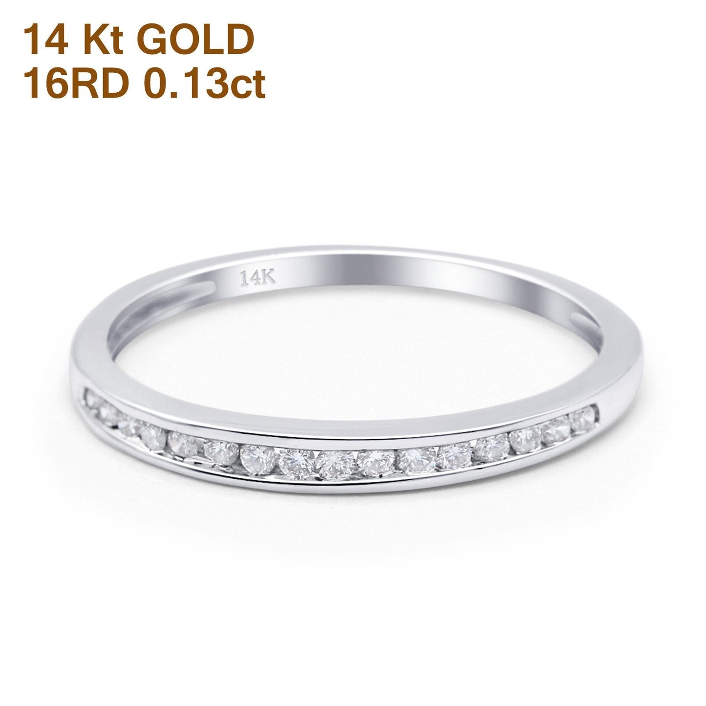 14K White Gold 0.13ct Round 3mm G SI Half Eternity Diamond Engagement Wedding Ring Size 6.5