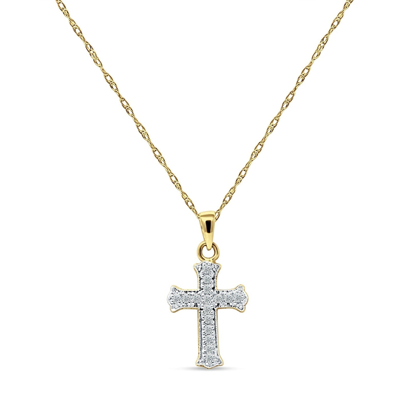 14K Yellow Gold 0.09ct diamond cross pendant necklace 18 Inch Long Wholesale