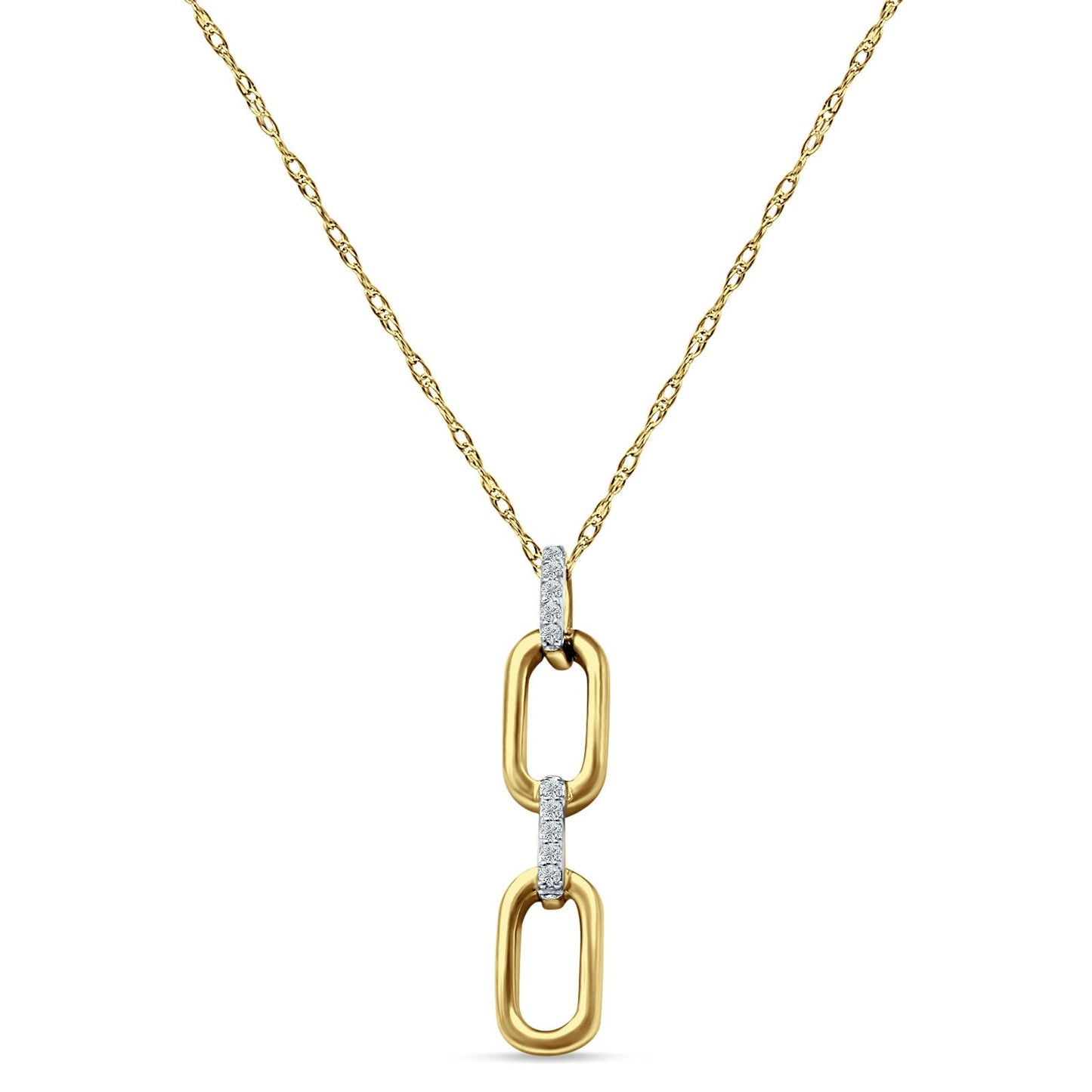 14K Yellow Gold 0.03ct Paperclip Necklace Round Diamond Pendant 18" Long Wholesale