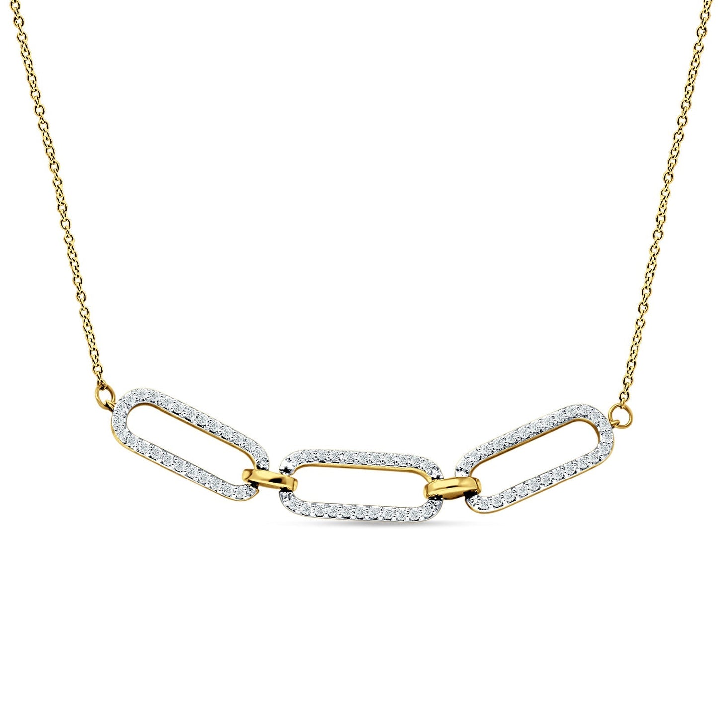 14K Yellow Gold 0.34ct Diamond Paper Clip Necklace 18 Inch Long