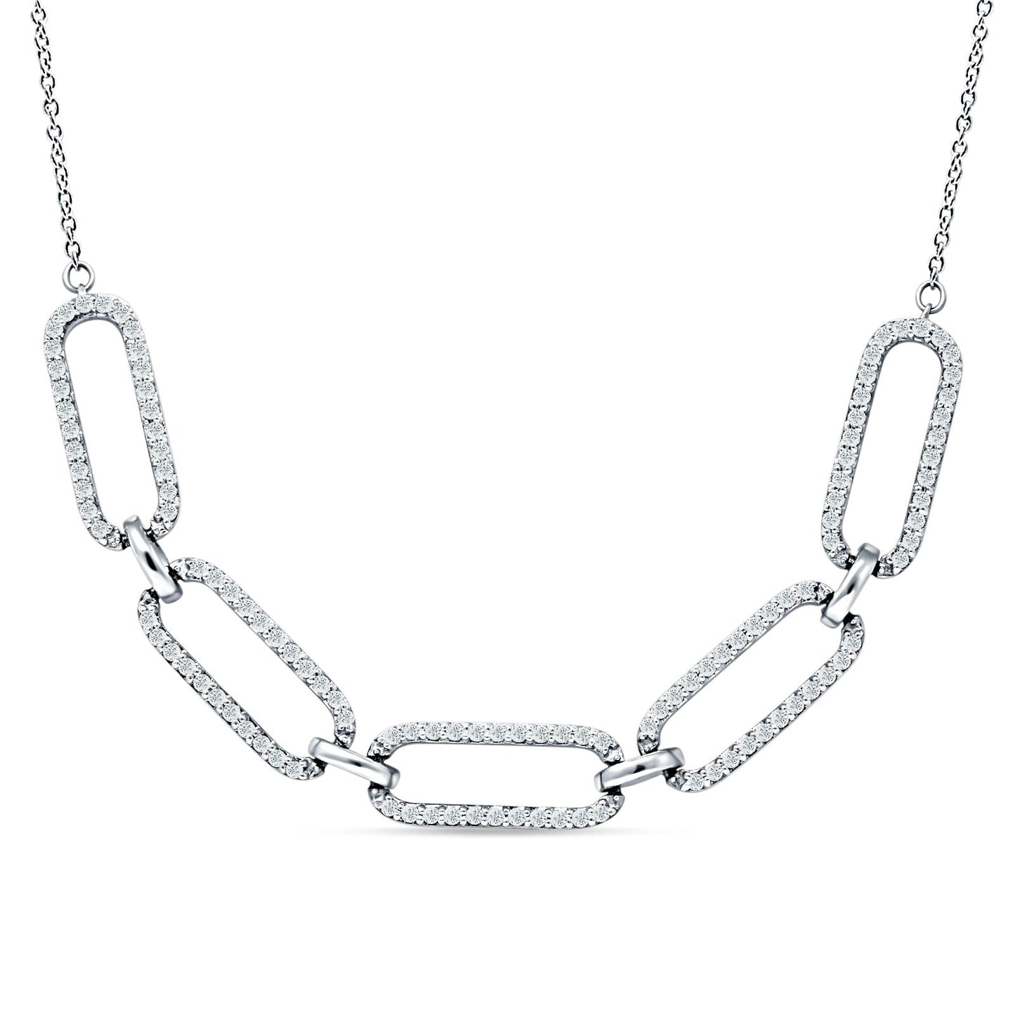 14K White Gold 0.58ct Diamond Paper Clip Necklace 18 Inch Long