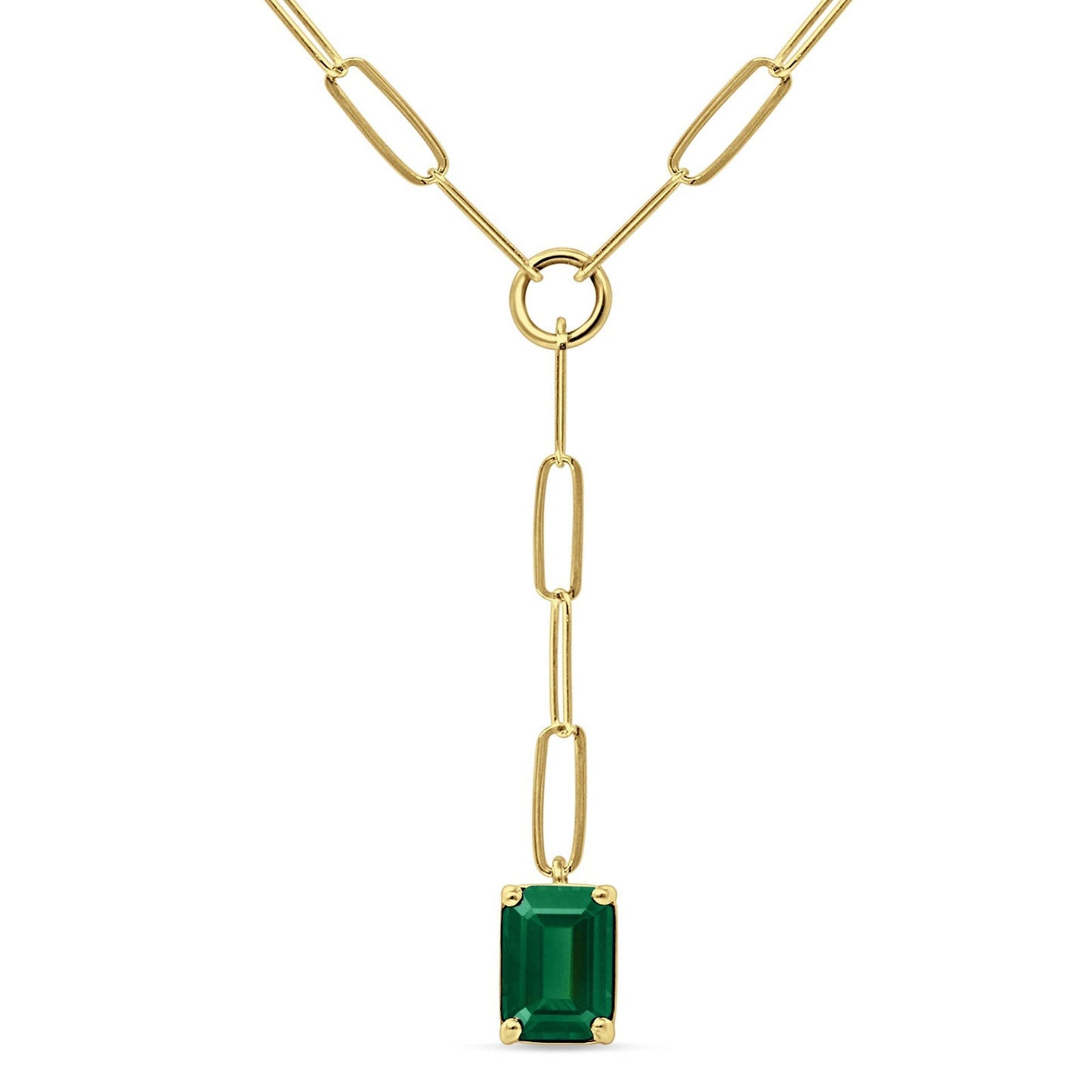 14K Yellow Gold 0.95ct Emerald Cut Pendant Green Emerald Paperclip Chain Necklace 16" Long