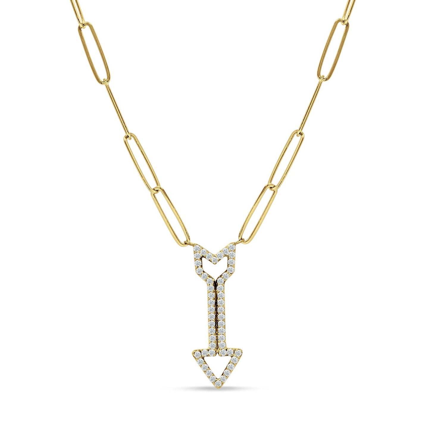 14K Yellow Gold 0.25ct Arrow Style Natural Diamond Pendant Paperclip Chain Necklace 18 In Long