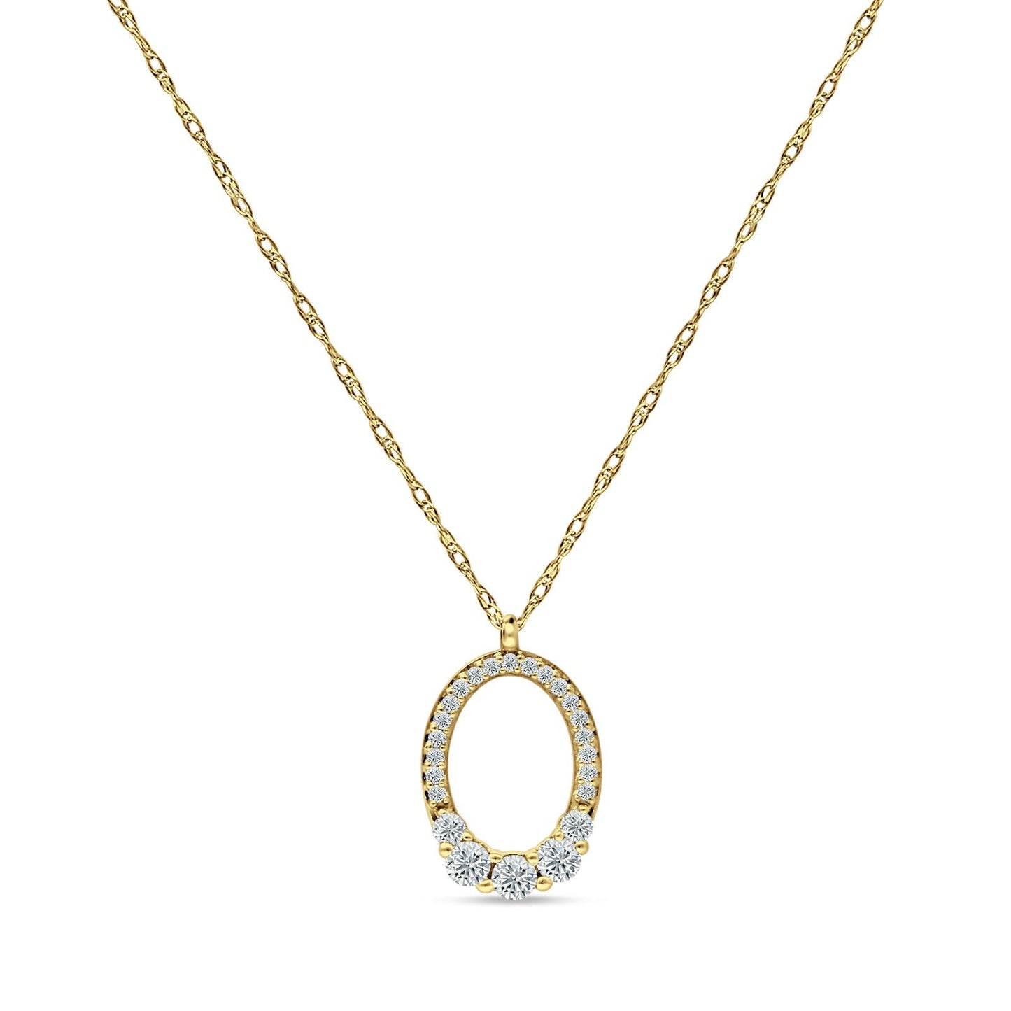 14K Yellow Gold 0.23ct Natural Diamond Open Oval Pendant Necklace 18" Long  Wholesale