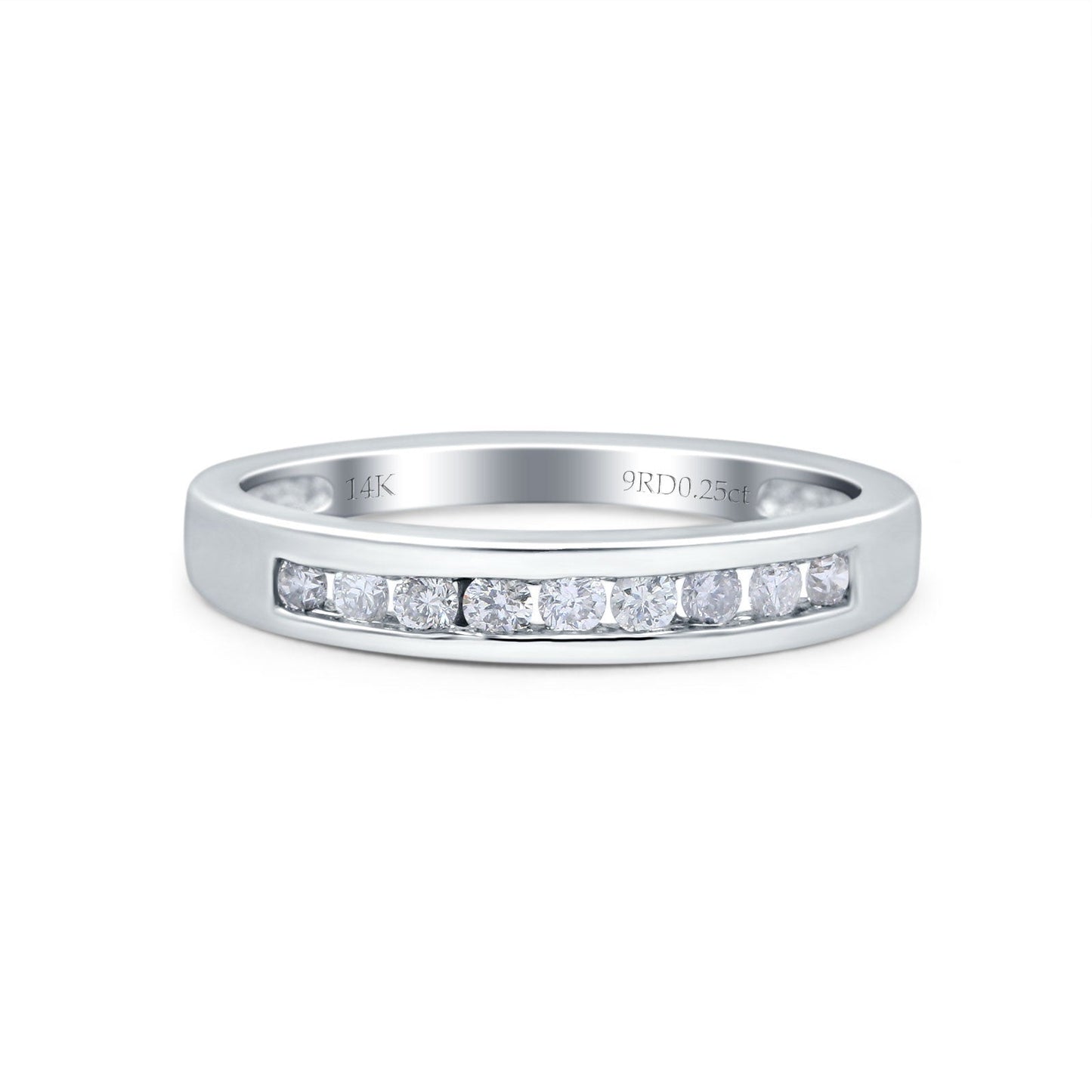 14K White Gold 0.25ct Round 3mm Art Deco G SI Half Eternity Band Diamond Engagement Wedding Ring Size 6.5