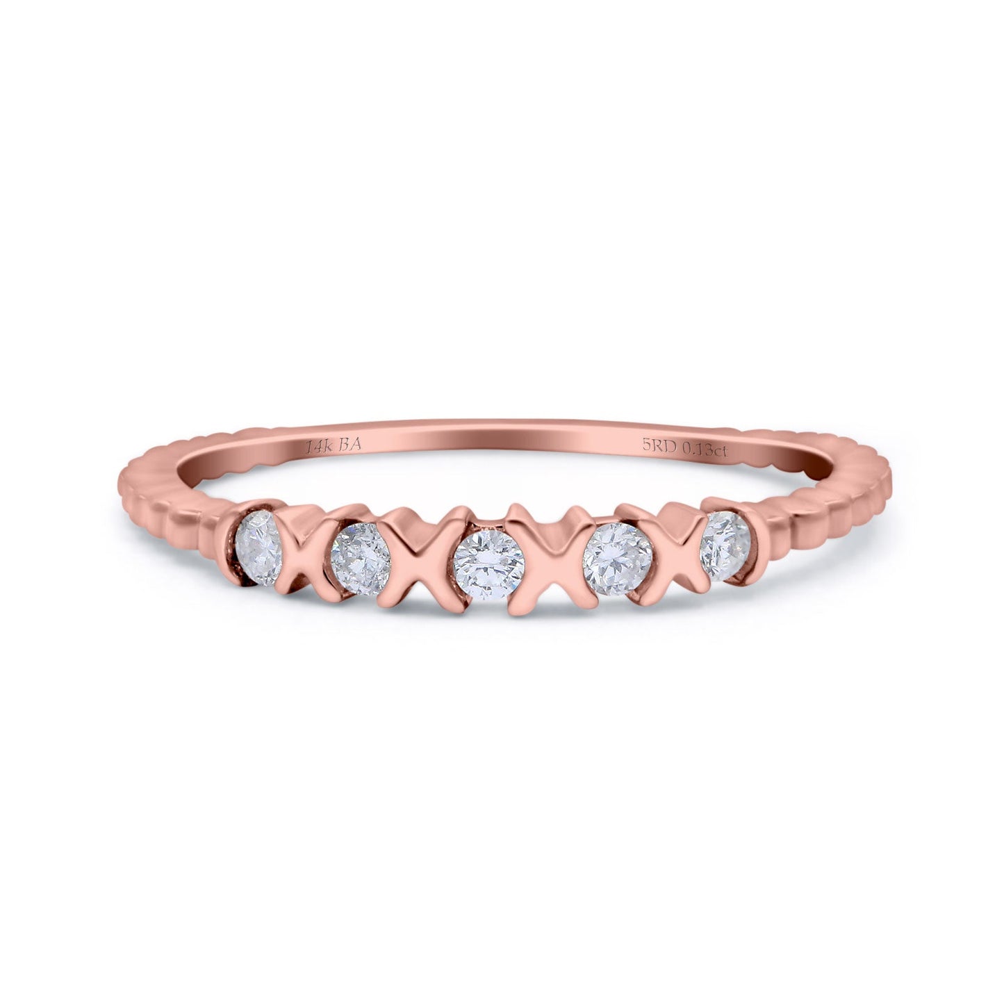 14K Rose Gold 0.13ct Round 2.5mm Stackable Band G SI Half Eternity Diamond Engagement Wedding Ring Size 6.5