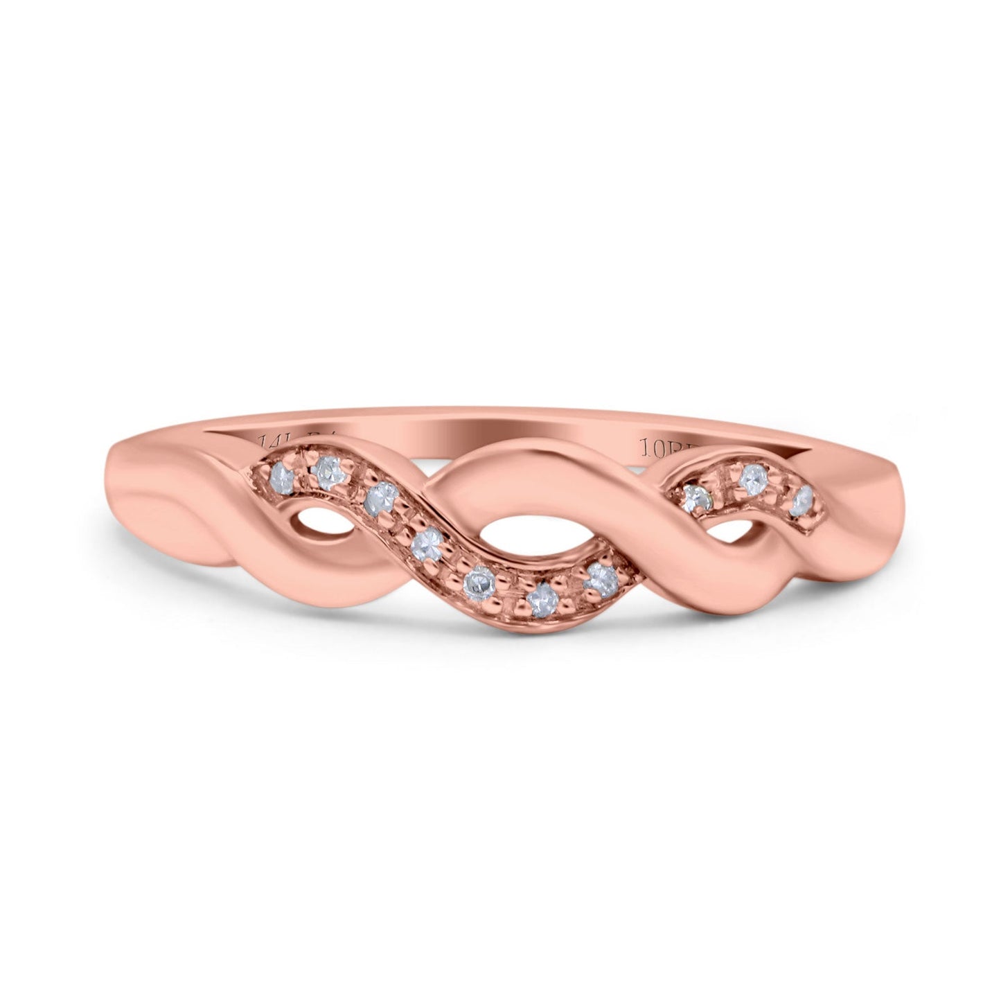 14K Rose Gold 0.03ct Round 4.5mm Infinity Band G SI Half Eternity Diamond Engagement Wedding Ring Size 6.5