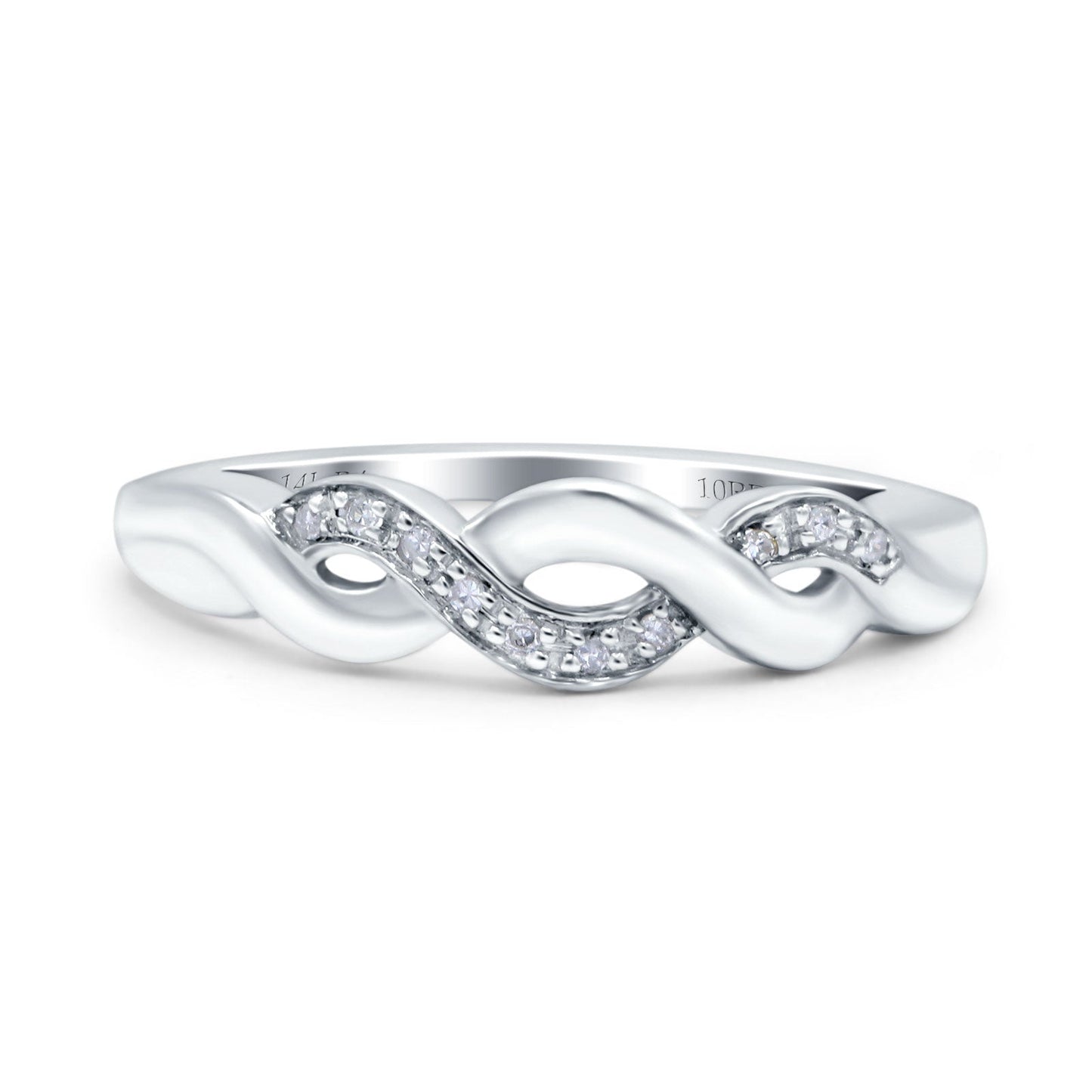 14K White Gold 0.03ct Round 4.5mm Infinity Band G SI Half Eternity Diamond Engagement Wedding Ring Size 6.5