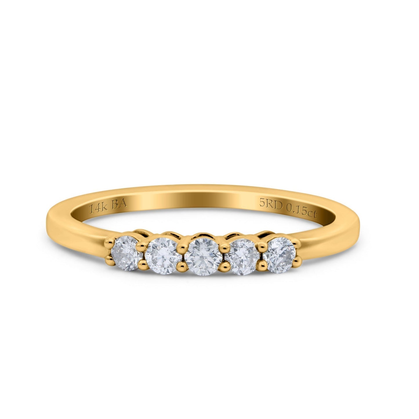 14K Yellow Gold 0.15ct Round 2mm Art Deco Band G SI Half Eternity Diamond Engagement Wedding Ring Size 6.5