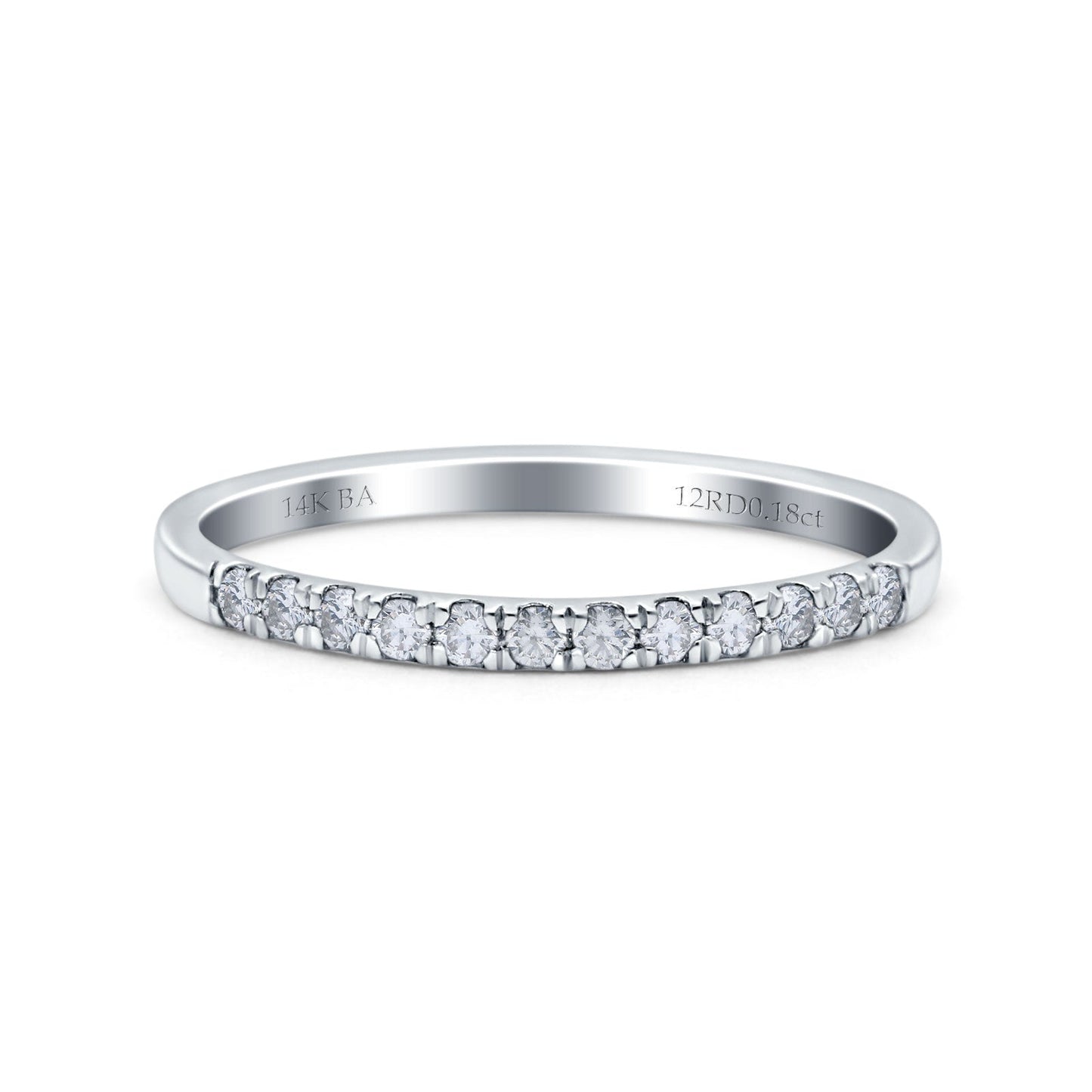 14K White Gold 0.18ct Round 2mm G SI Stackable Eternity Diamond Engagement Wedding Band Ring Size 6.5