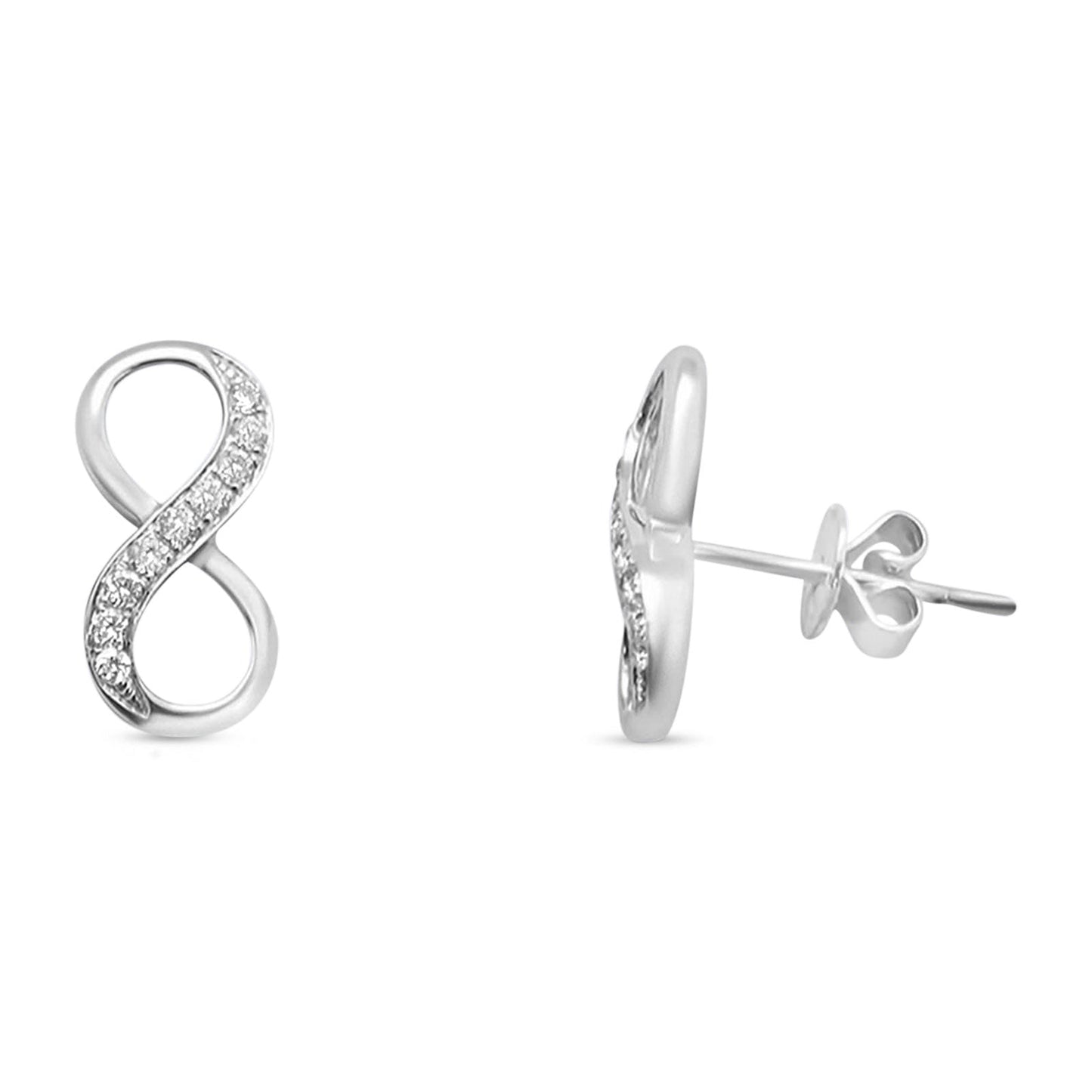 Solid 14K White Gold 8mm Infinity Round Diamond Stud Earrings Wholesale