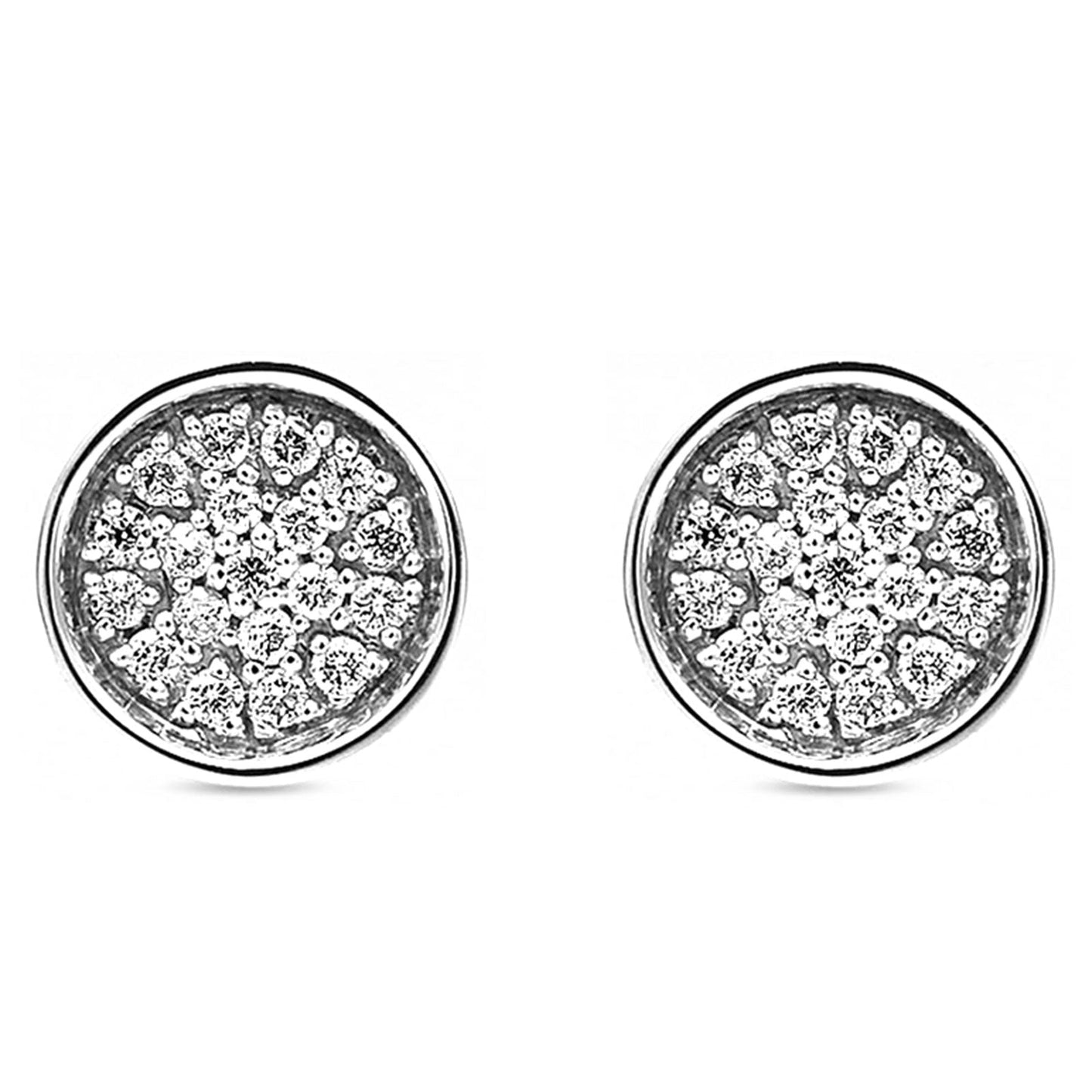 Solid 14K White Gold 8mm Round Circle Diamond Stud Earring Wholesale