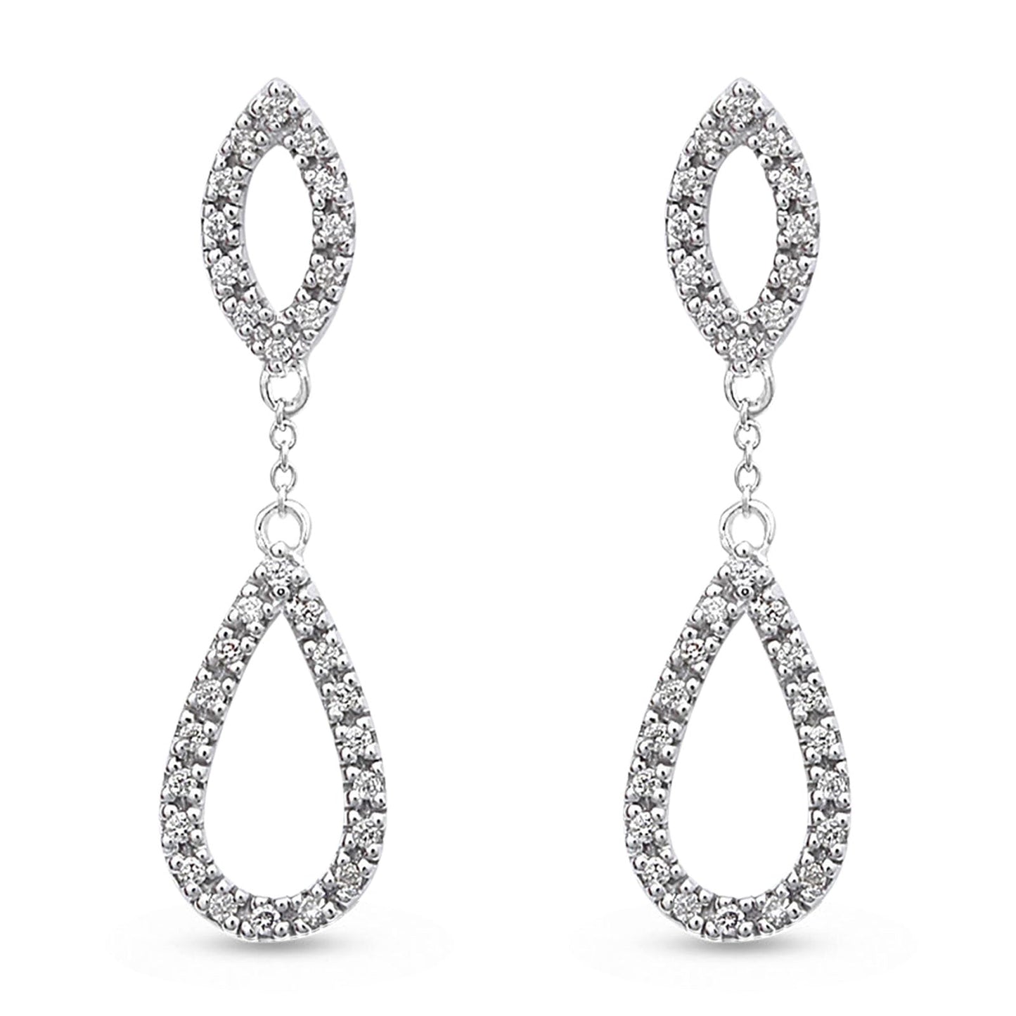 Solid 14K White Gold 25mm Drop Dangle Pear Teardrop Diamond Earrings Wholesale