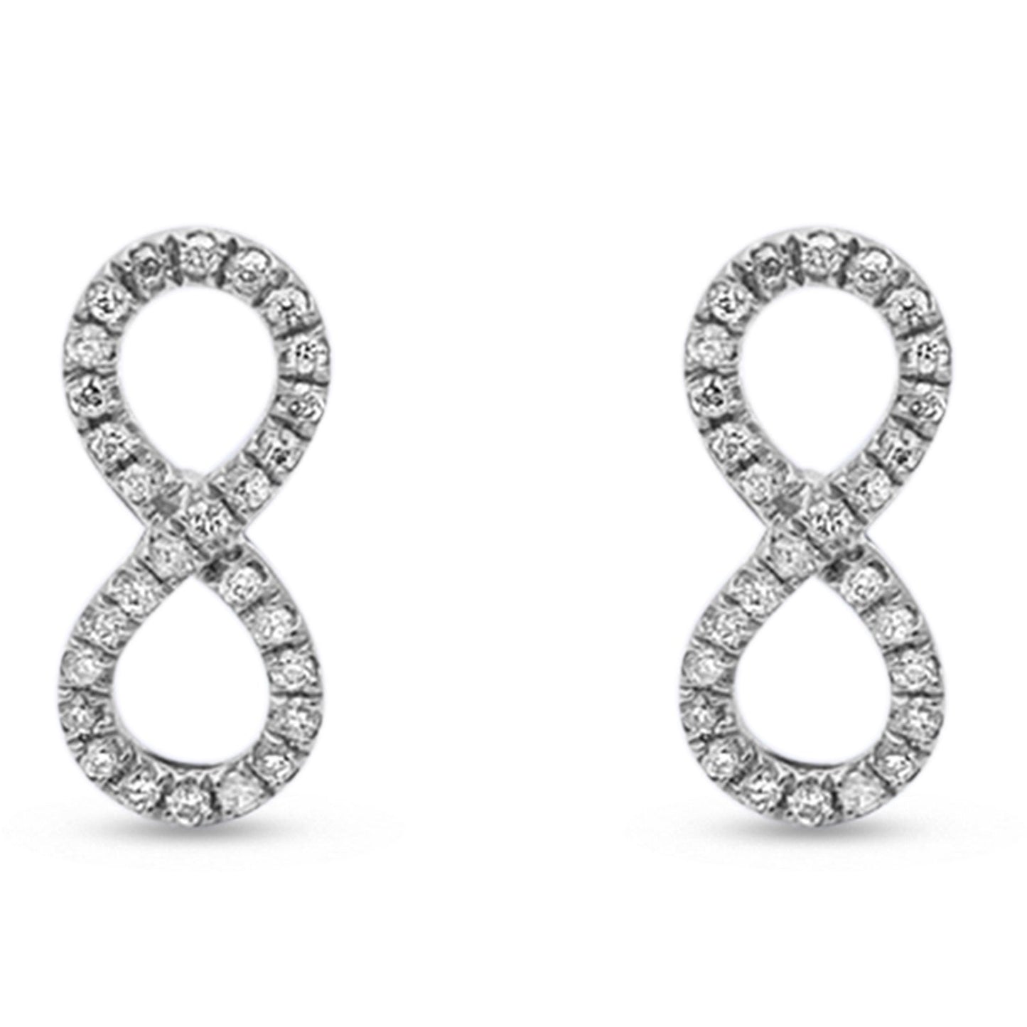 Solid 14K White Gold 10mm Infinity Sign Diamond Stud Earrings Wholesale