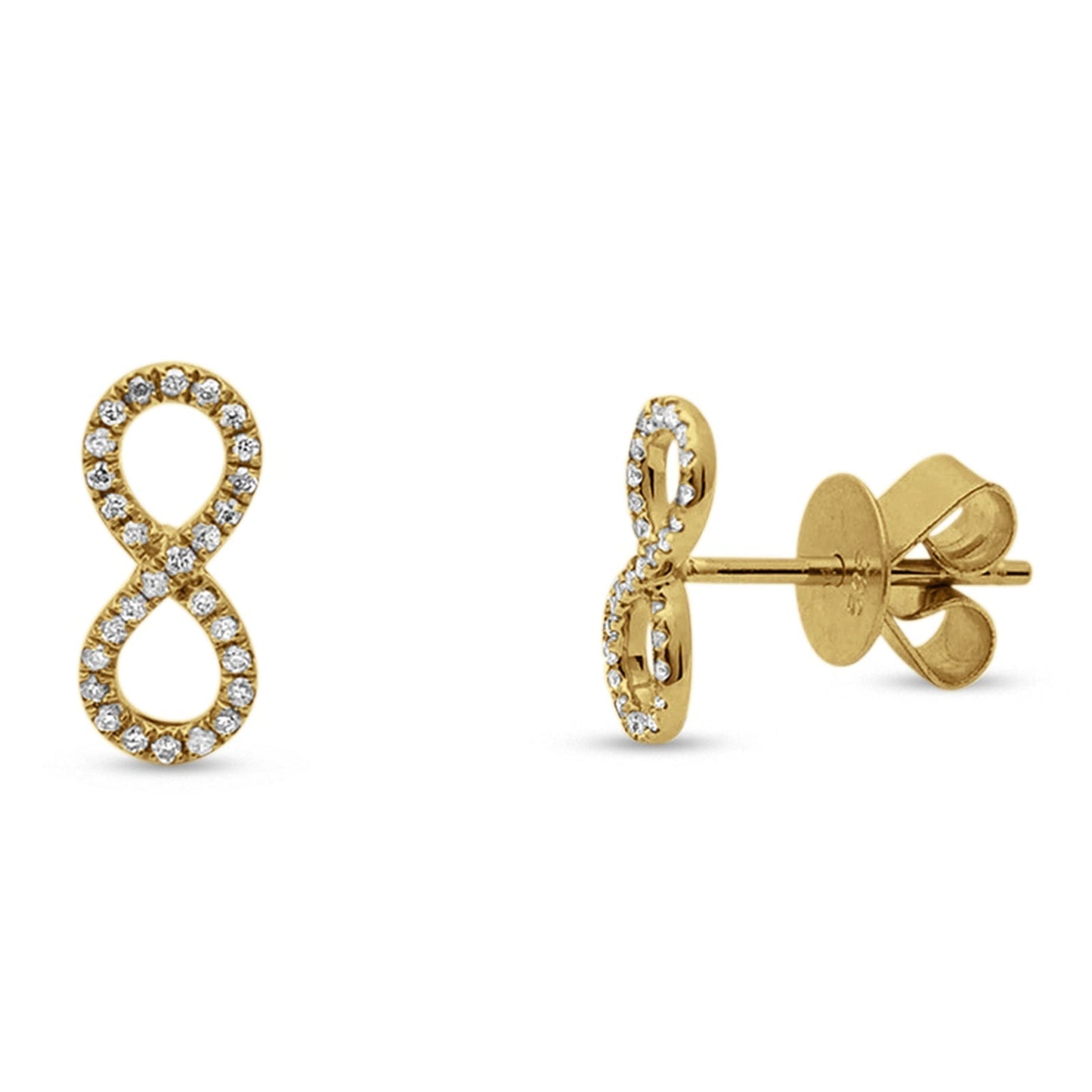 14kt Solid Yellow Gold Infinity Sign Stud Diamond Earrings Wholesale