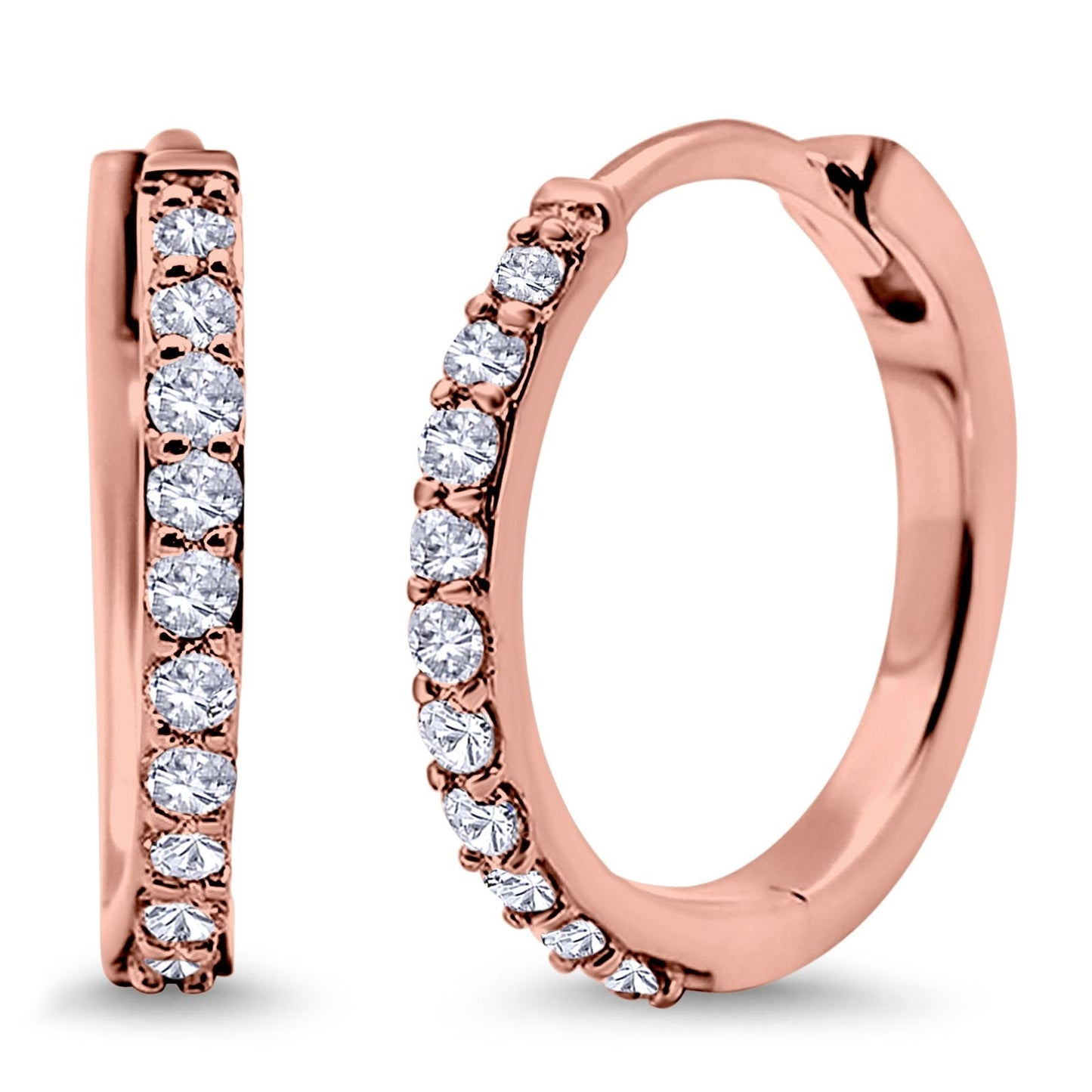 14K Rose Gold Hoop Huggie .34ct G SI Diamond Earrings