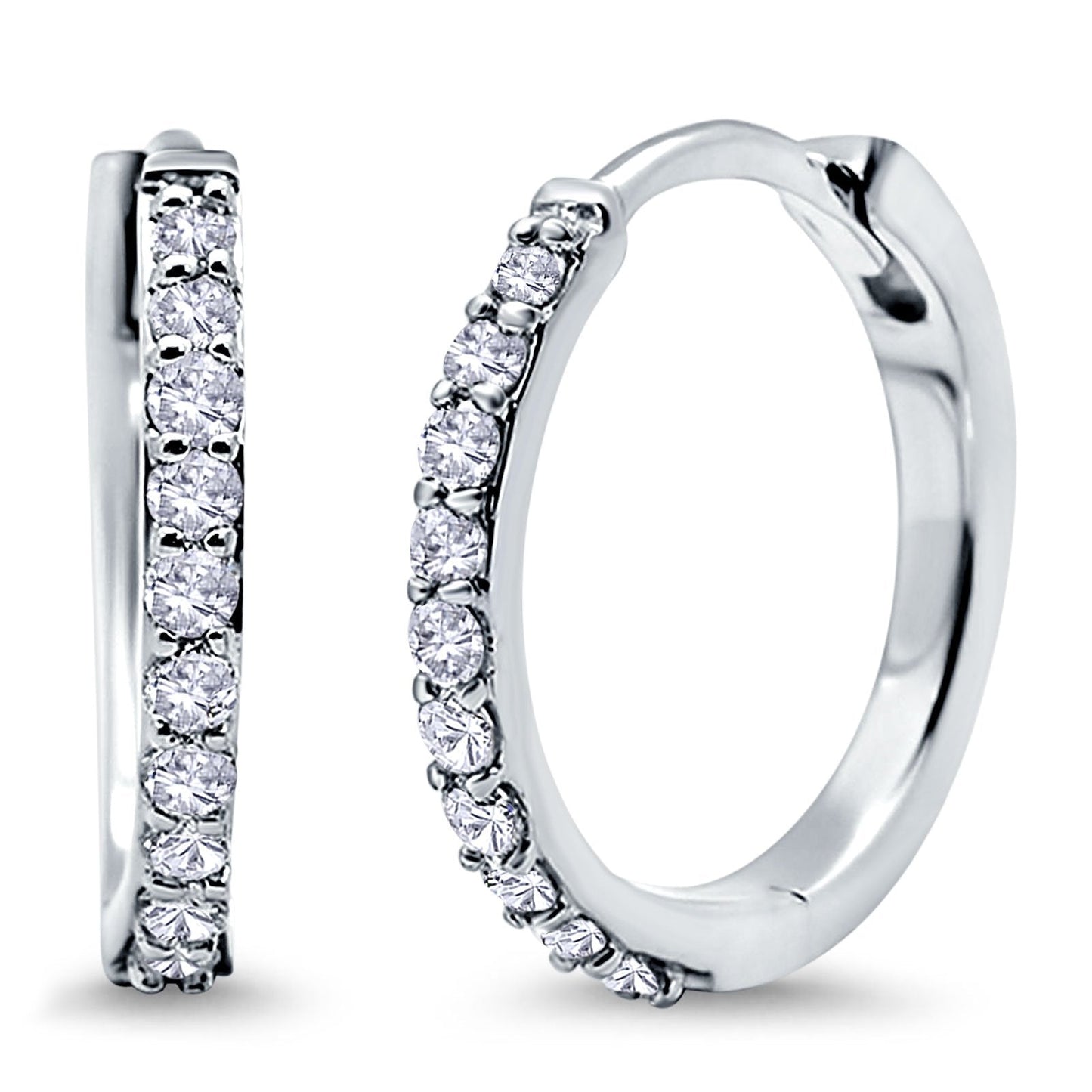 14K White Gold Hoop Huggie .34ct G SI Diamond Earrings