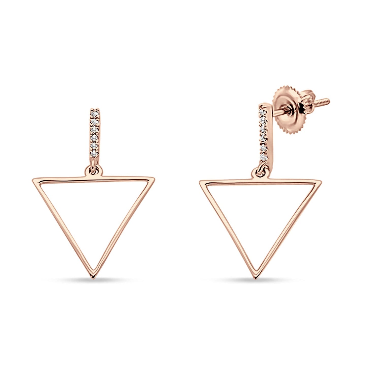 14kt Solid Rose Gold Diamond Hollow Triangle Trendy Earrings Wholesale