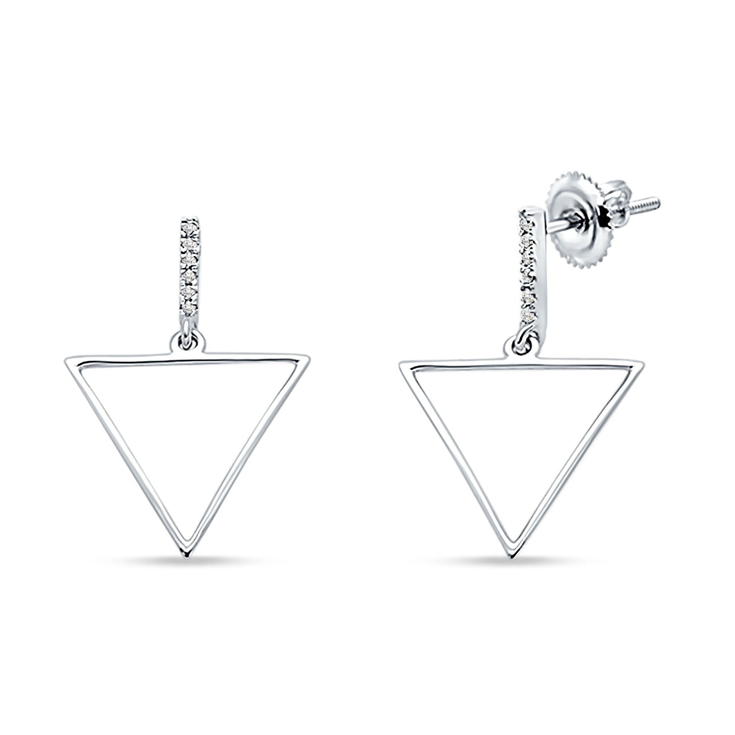 14kt Solid White Gold Diamond Hollow Triangle Trendy Earrings Wholesale