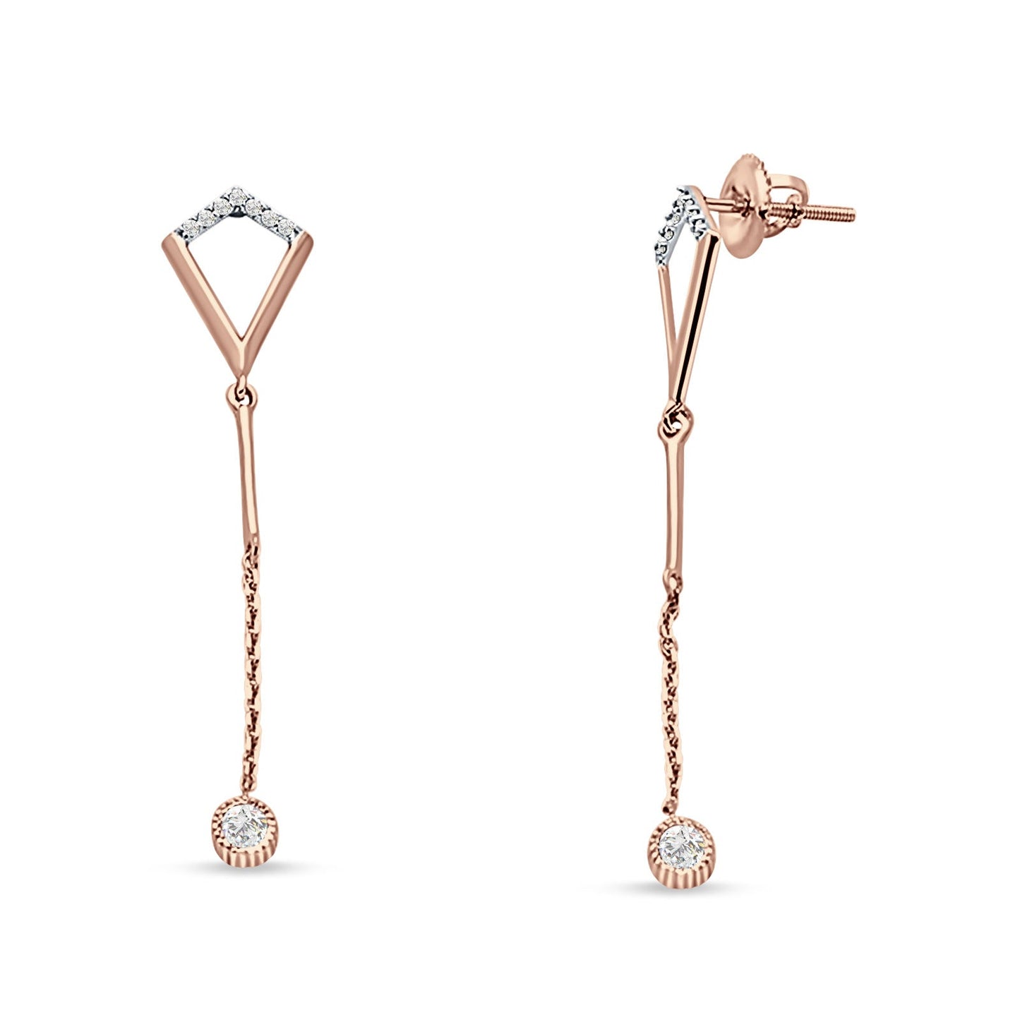 14kt Solid Rose Gold Diamond Drop Dangle Trendy Earrings Wholesale