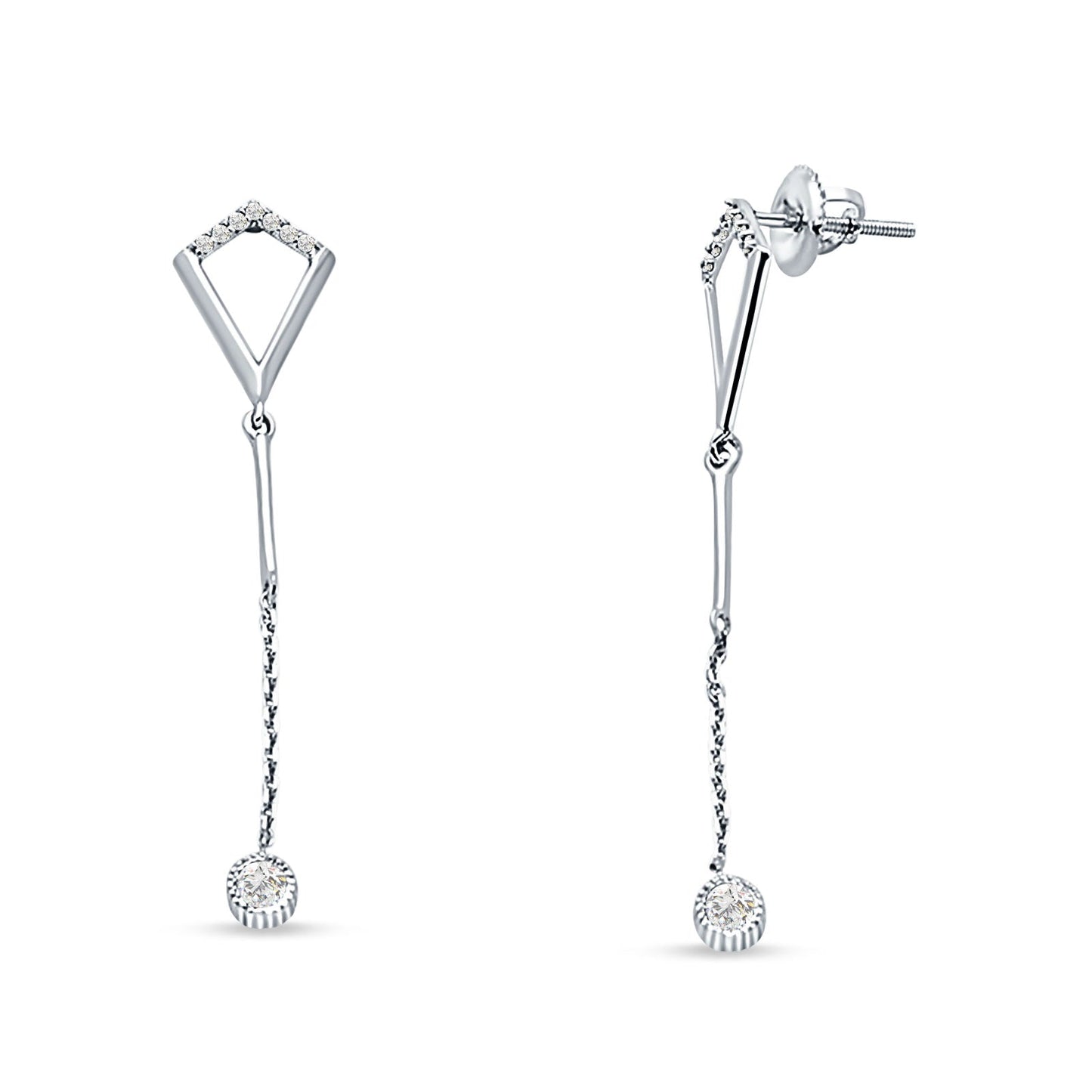 14kt Solid White Gold Diamond Drop Dangle Trendy Earrings Wholesale