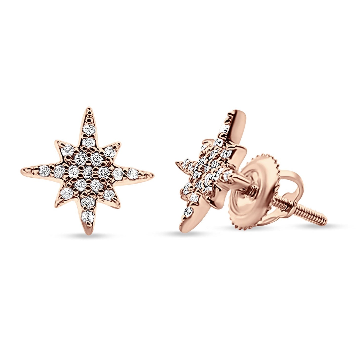 14k Solid Rose Gold Diamond Tiny Starburst Earring Wholesale