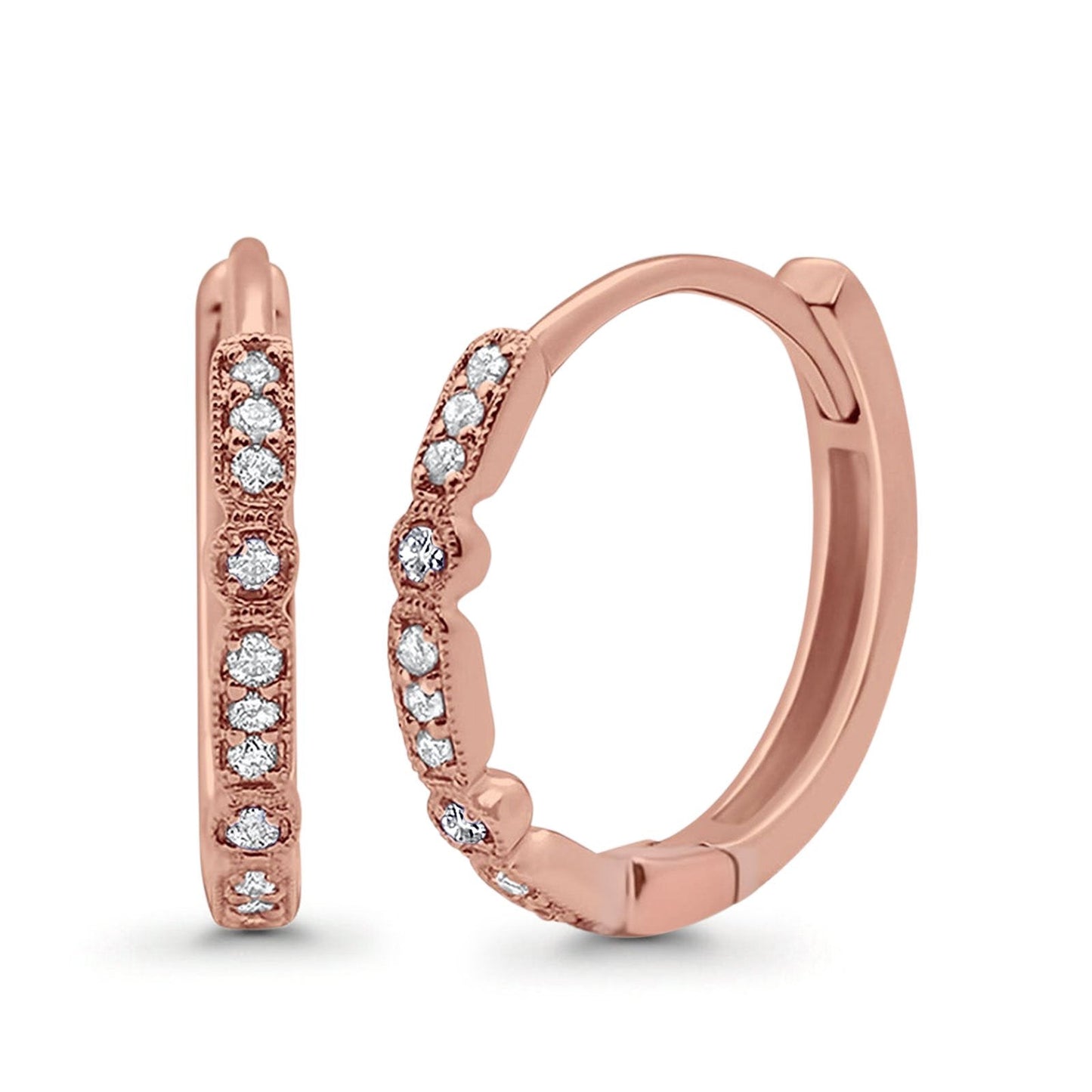 14K Rose Gold .11ct Hoop Huggie Diamond Earrings