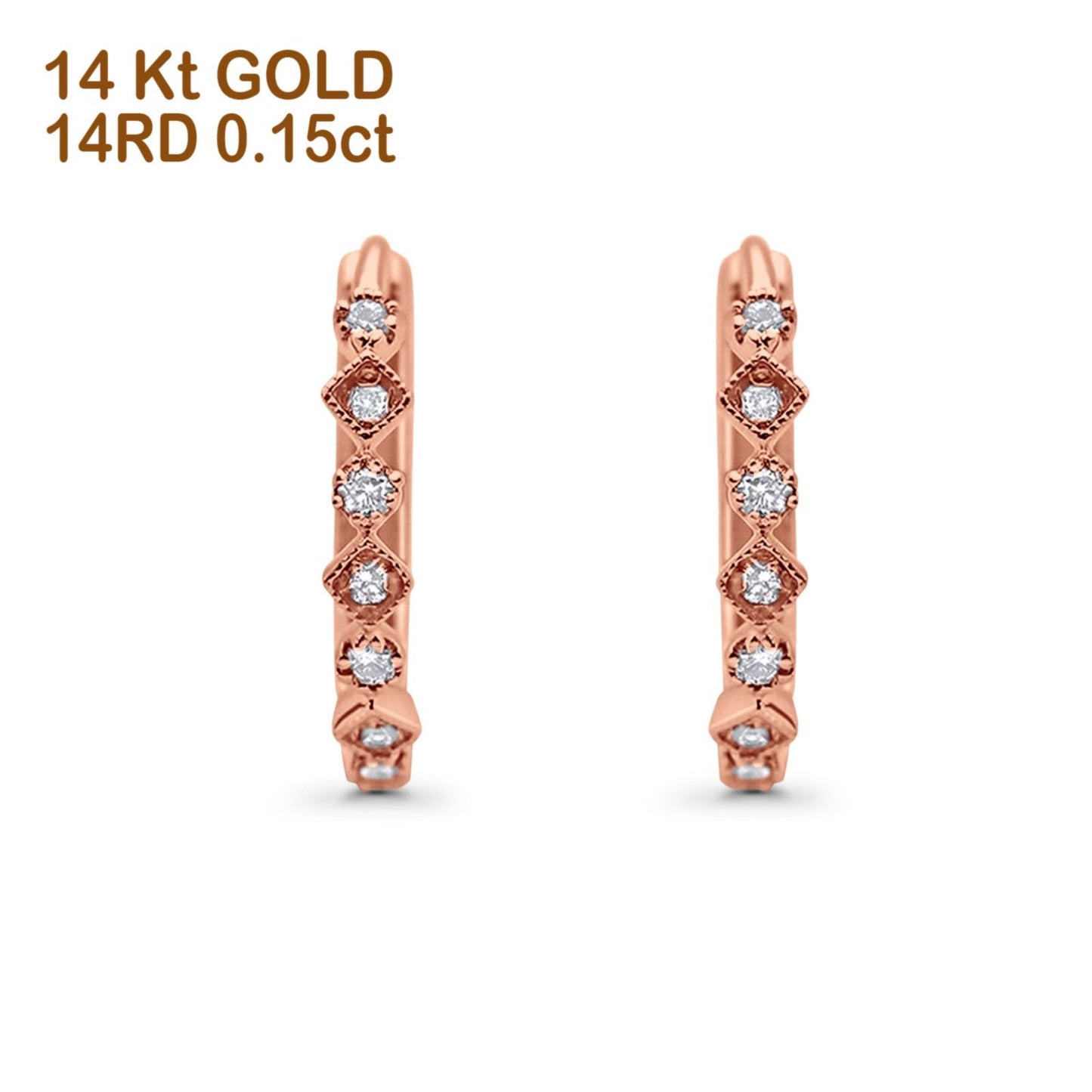 14K Rose Gold .15ct Hoop Huggie Diamond Earrings