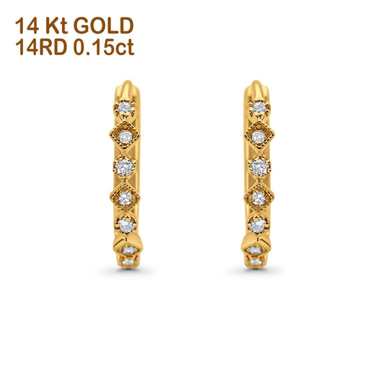 14K Yellow Gold .15ct Hoop Huggie Diamond Earrings