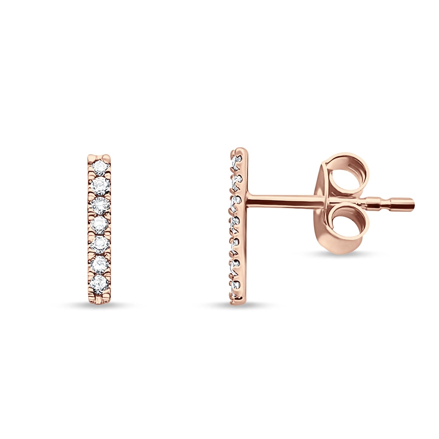 14kt Solid Rose Gold Diamond Line Modern Tracy Stud Earrings Wholesale