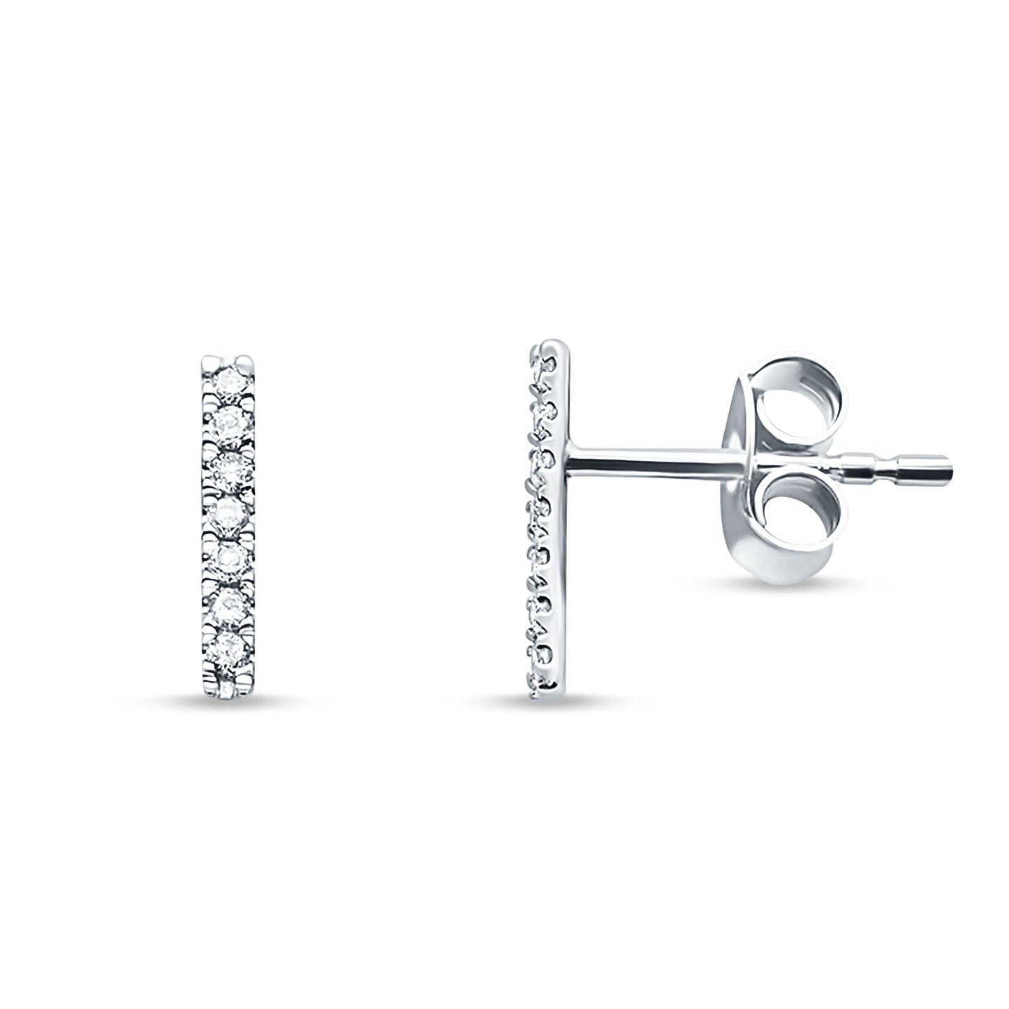 14kt Solid White Gold Diamond Line Modern Tracy Stud Earrings Wholesale