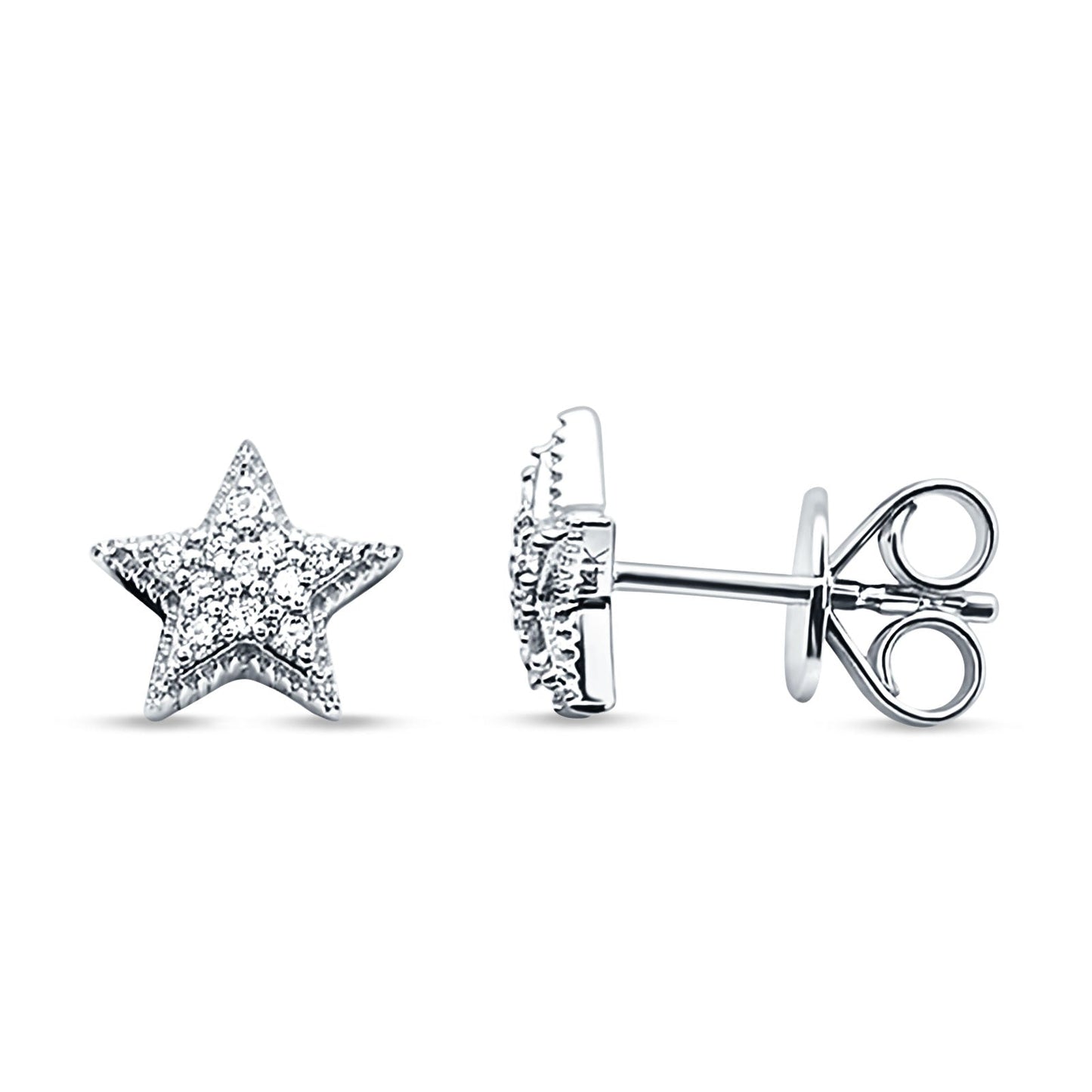 14kt Solid White Gold Star Stud Diamond Earrings Wholesale