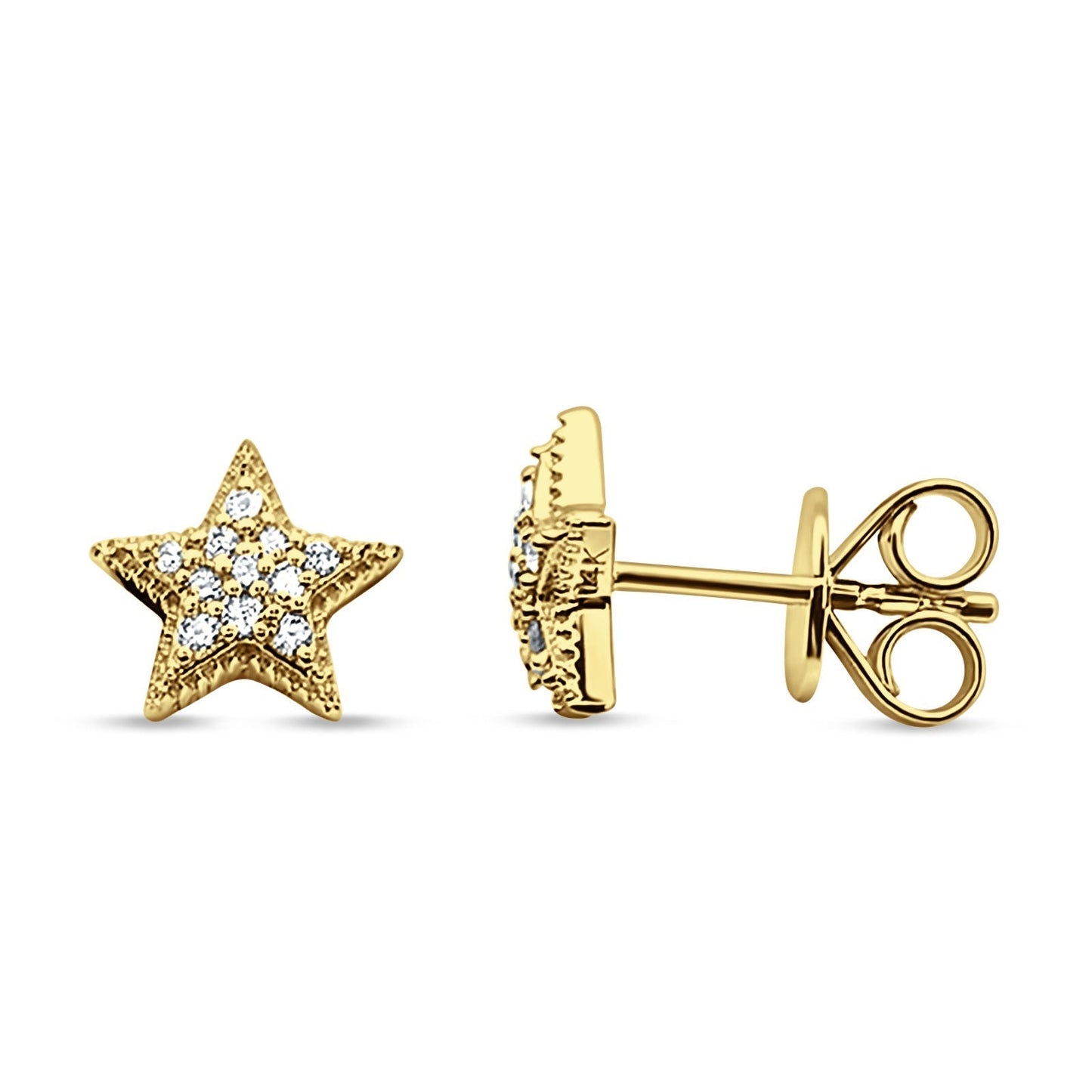 14kt Solid Yellow Gold Star Stud Diamond Earrings Wholesale