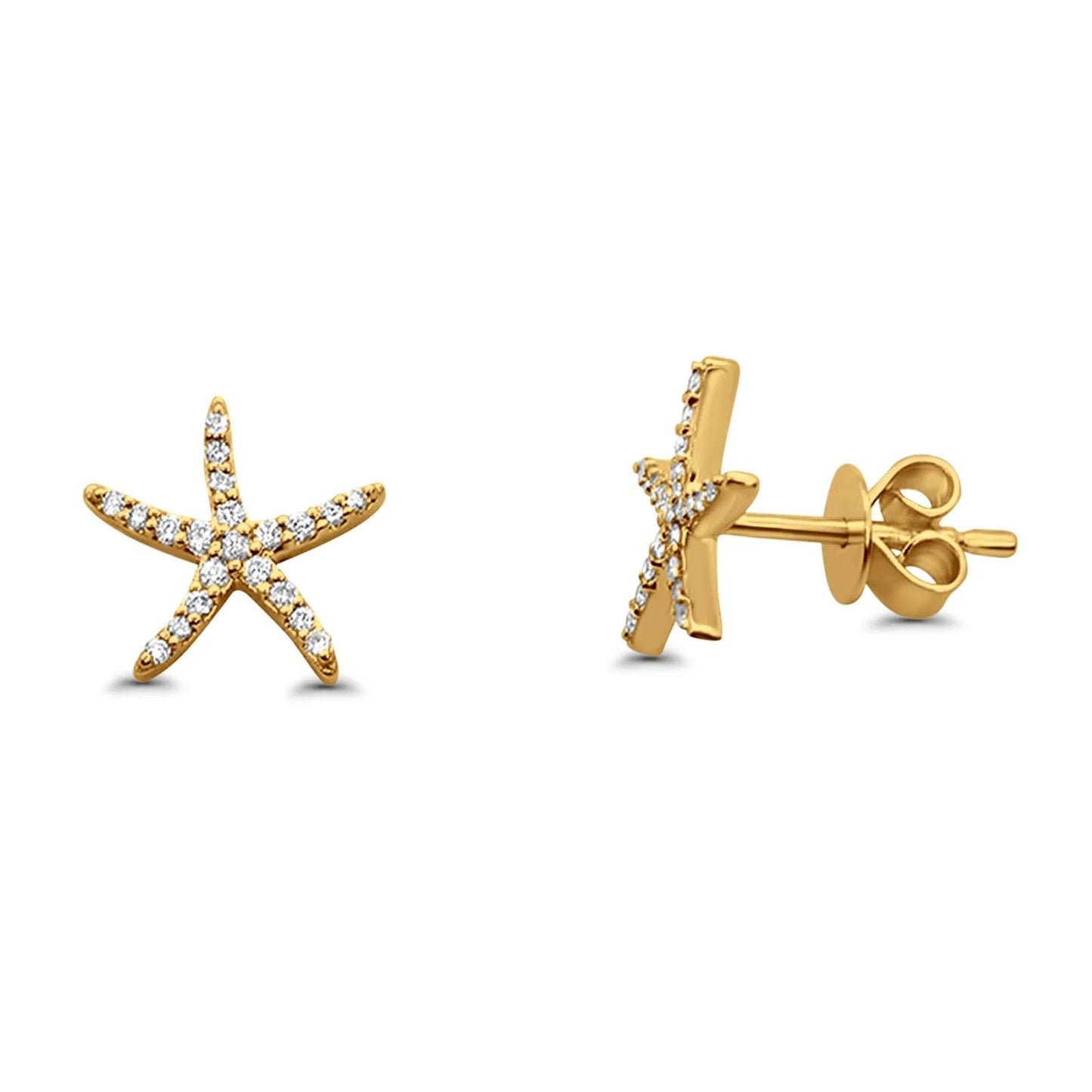 Solid 14K Yellow Gold 10mm Star Diamond Stud Earrings Wholesale