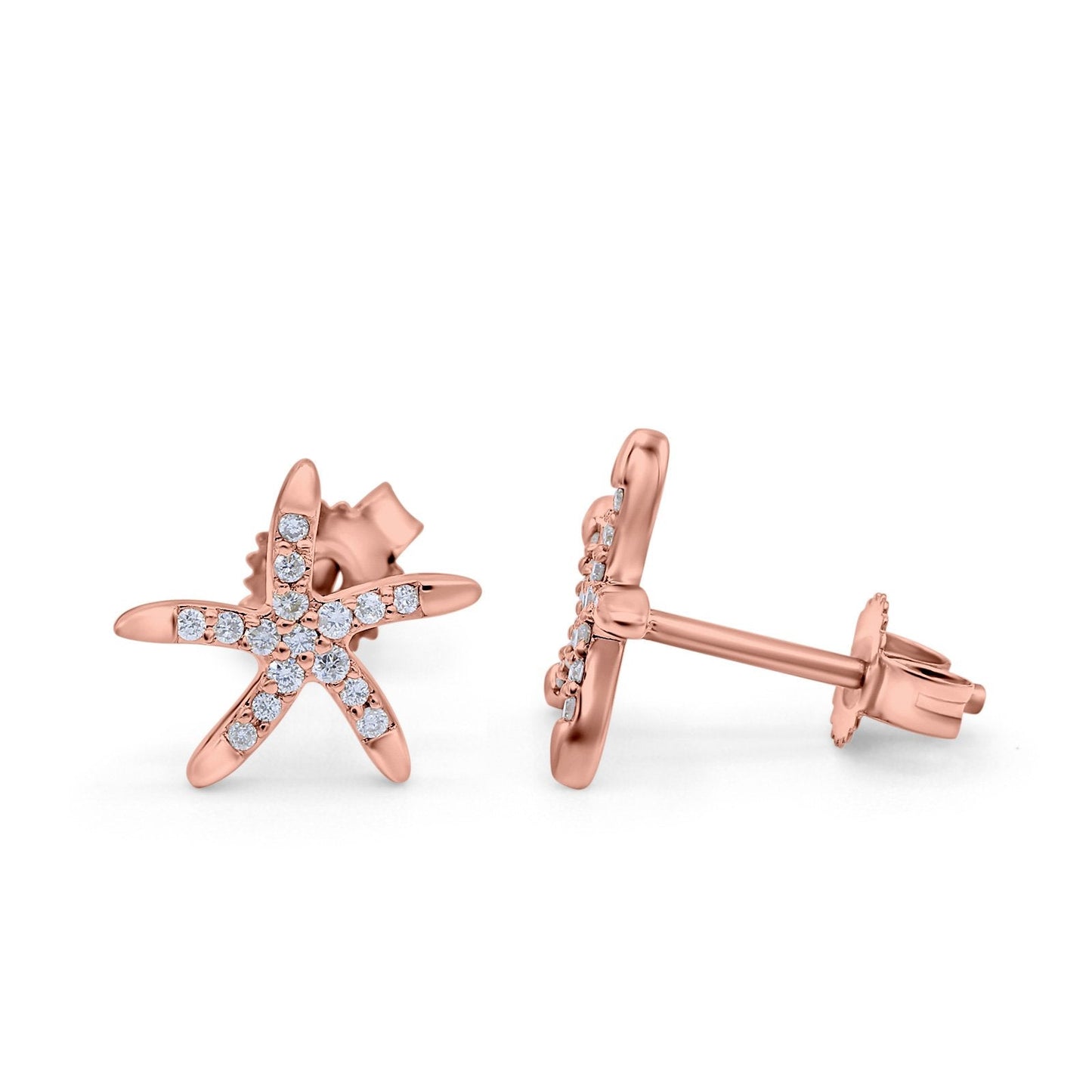 14K Rose Gold .13ct Diamond Star Earrings