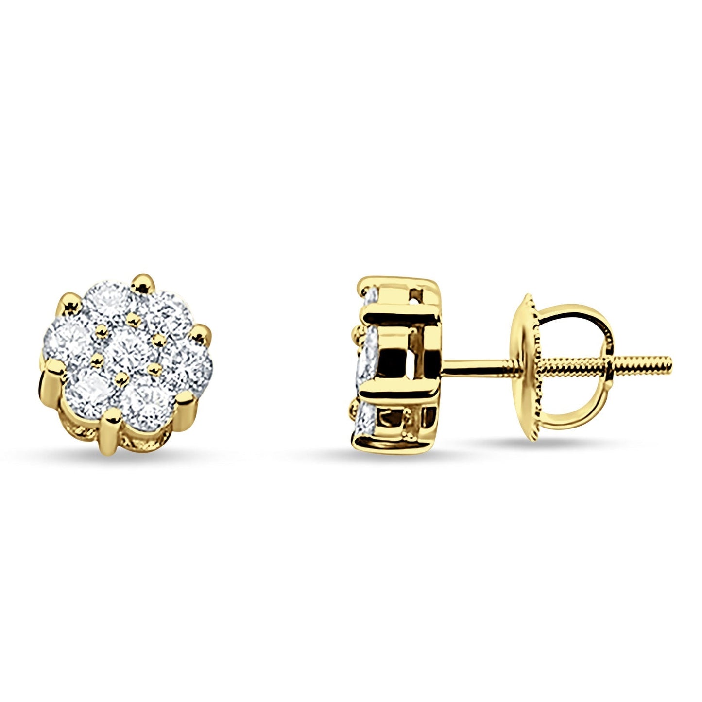 Solid 14K Yellow Gold 5.5mm Round Flower Cluster Diamond Stud Earrings Screw Back Wholesale