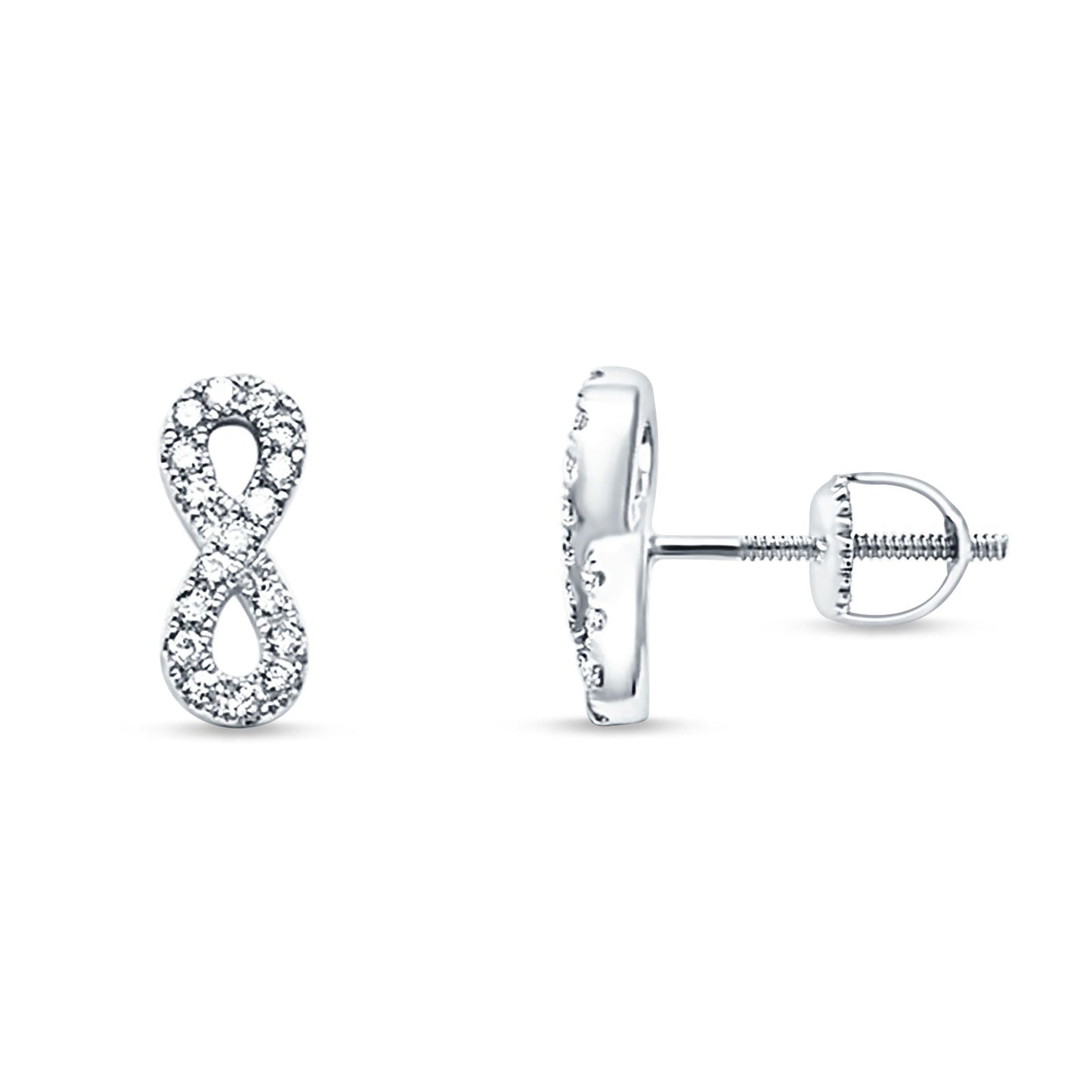 Solid 14K White Gold 9mm Infinity Style Diamond Stud Earrings Screw Back Wholesale