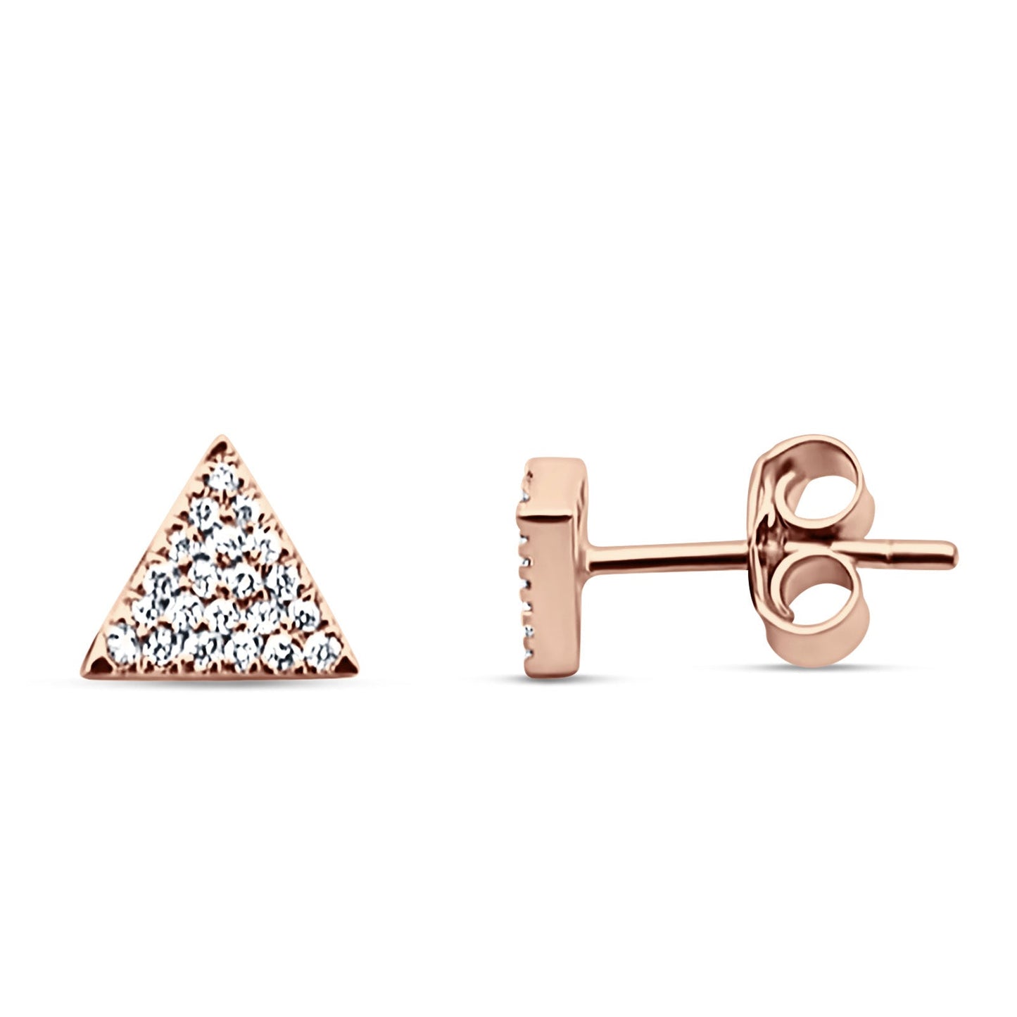 Solid 14K Rose Gold 5.5mm Triangle Round Diamond Stud Earrings Push Back Wholesale