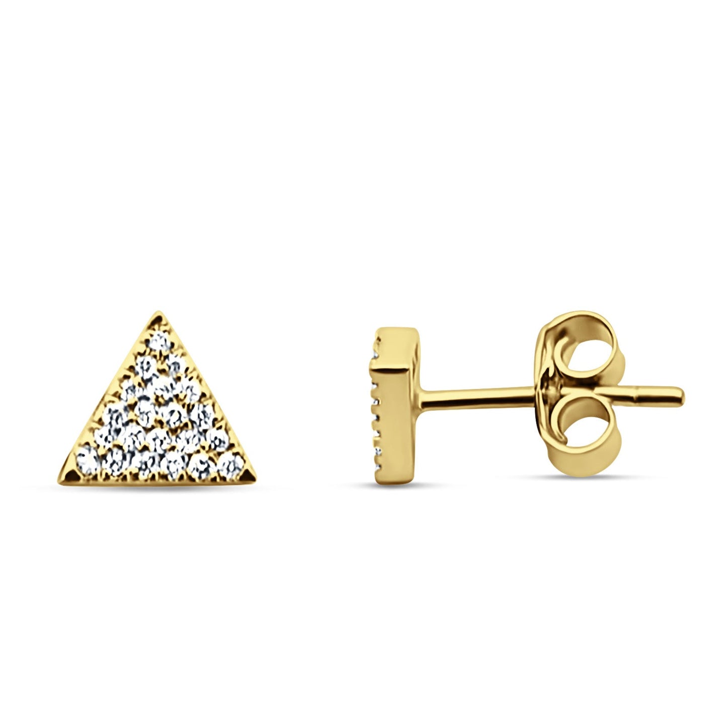 Solid 14K Yellow Gold 5.5mm Triangle Round Diamond Stud Earrings Push Back Wholesale