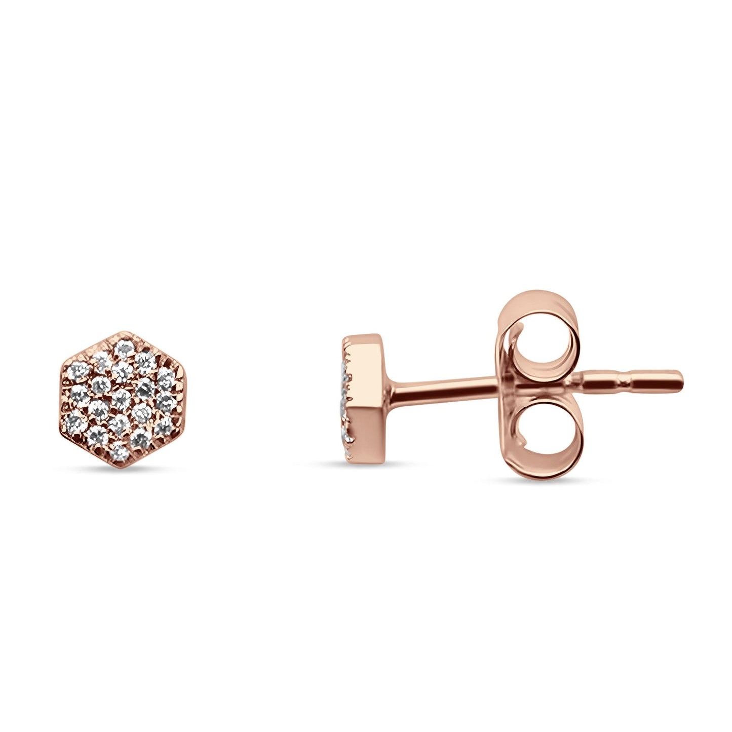 Diamond Stud Earrings Minimalist Hexagon 14K Rose Gold 0.08ct Wholesale